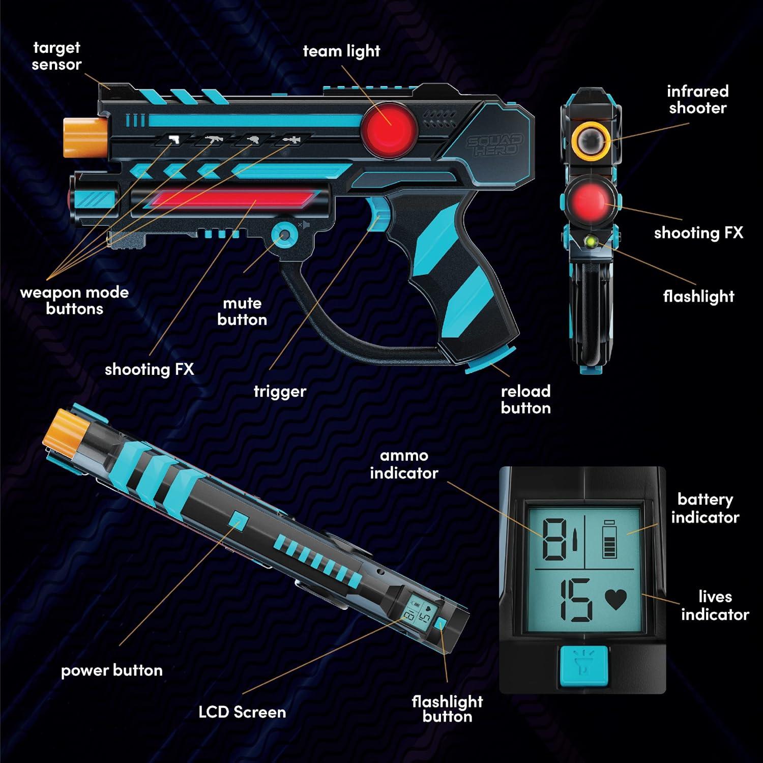 Set de Laser Tag Squad Hero Recargable 4 Jugadores 360°