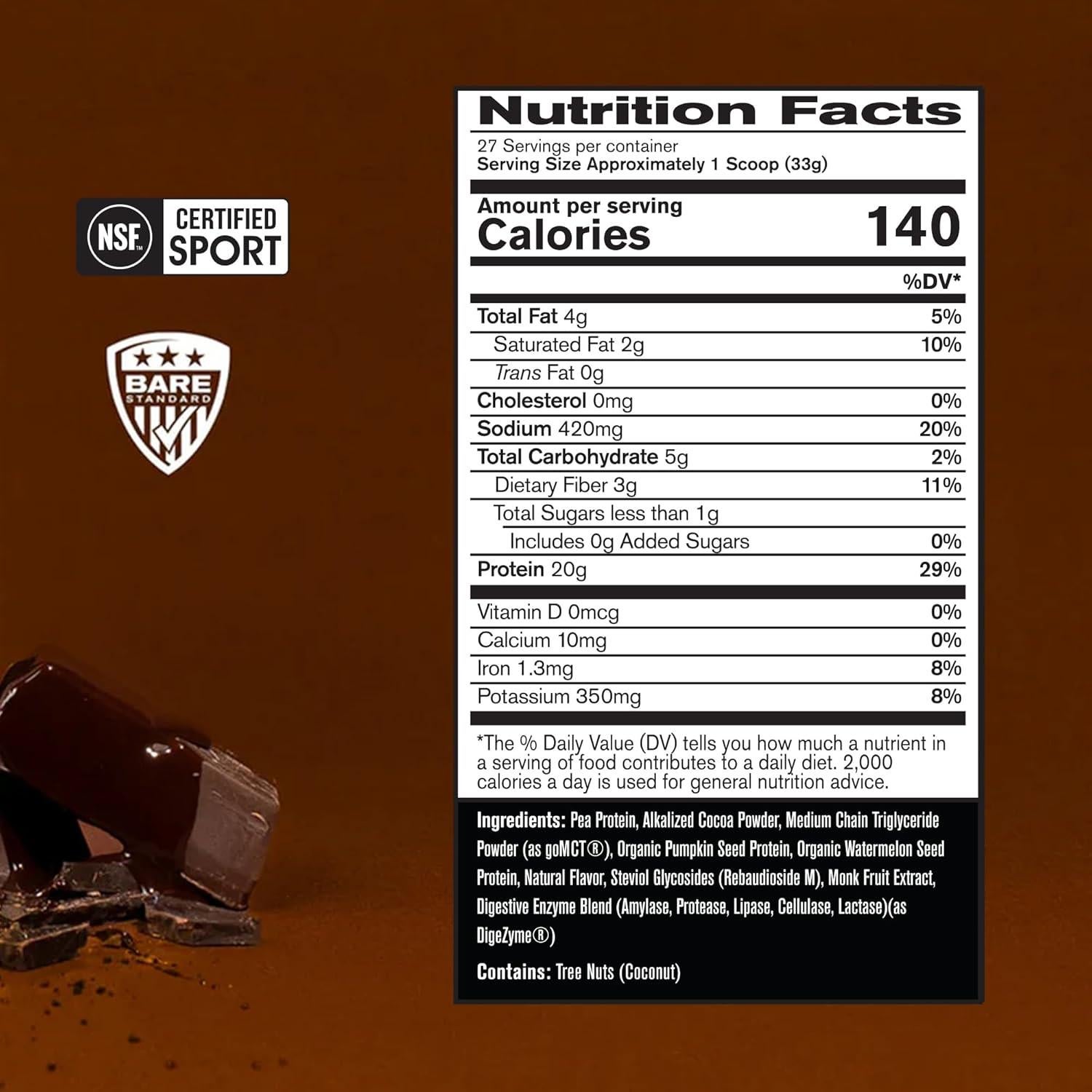 Proteína Vegana BARE Performance Nutrition 0.91kg Chocolate