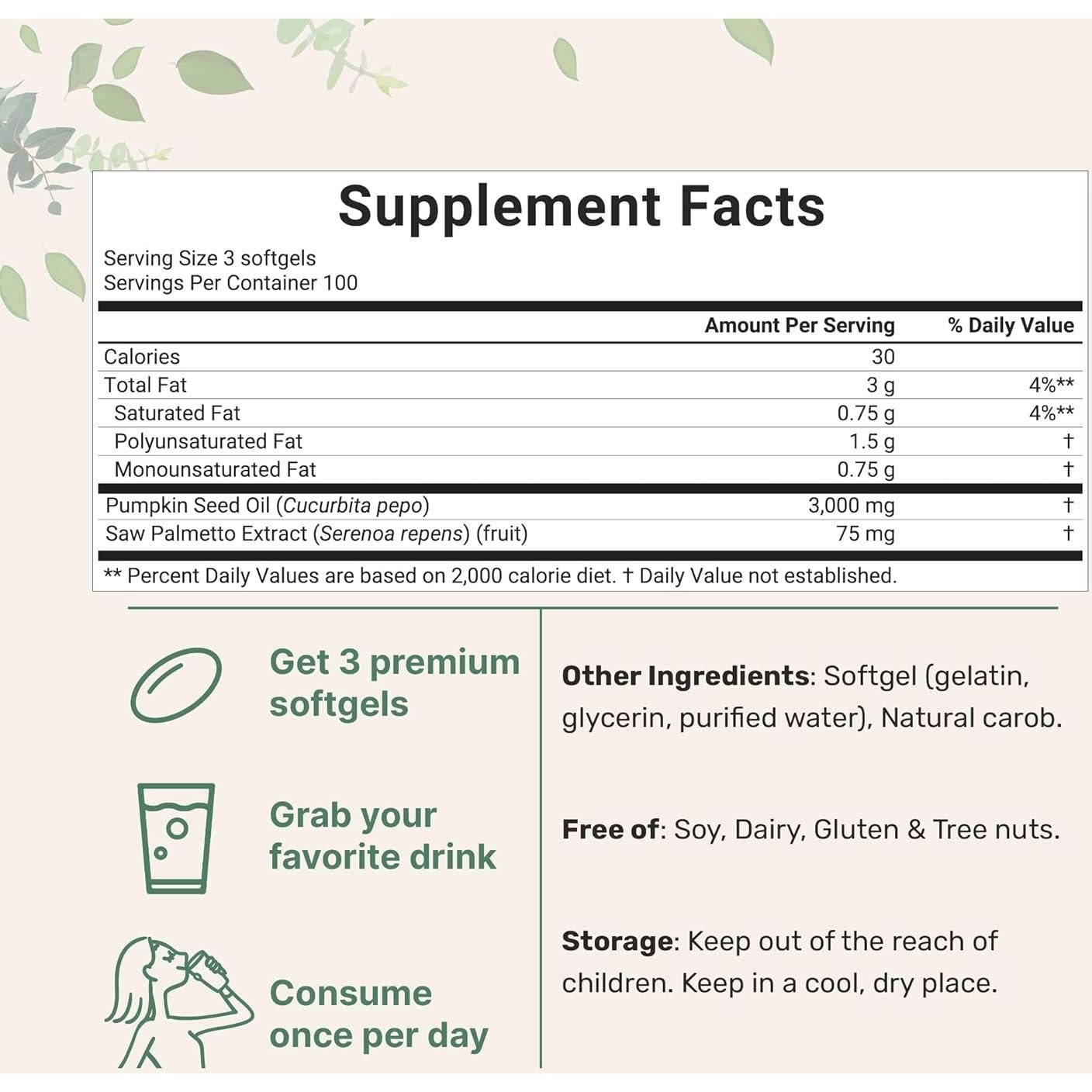 Aceite de Semilla de Calabaza Micro Ingredients 3000mg 300 Cápsulas
