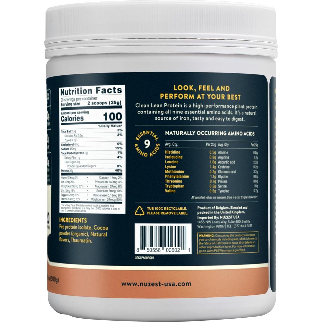 Proteína de Guisante Nuzest 0.5 kg - Chocolate Rico, Vegana