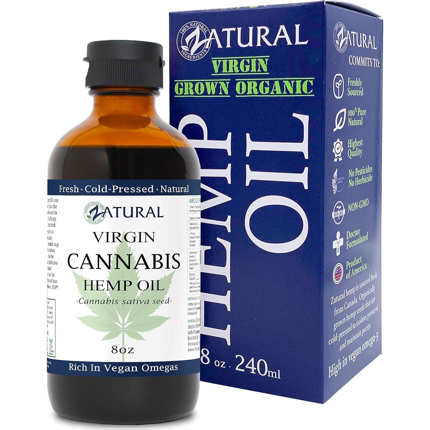 Aceite de Cañamo Zatural 227ml 100% Puro Prensado en Frío