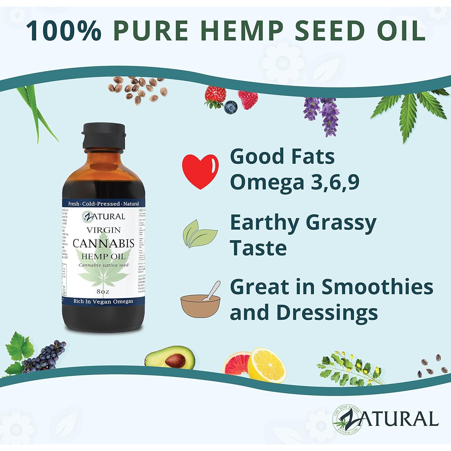 Aceite de Cañamo Zatural 227ml 100% Puro Prensado en Frío