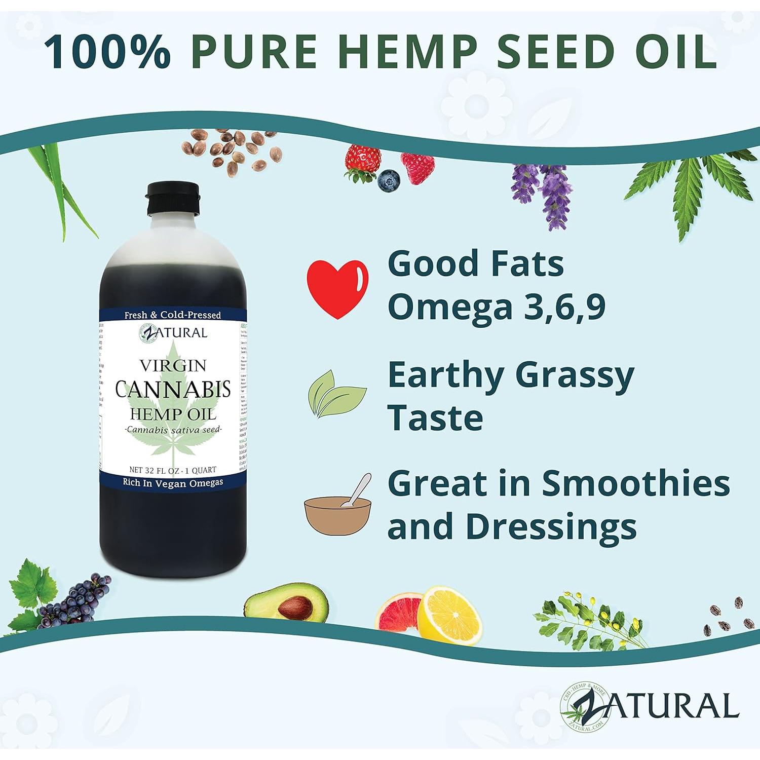 Aceite de Cáñamo Zatural 100% Puro 946ml Omega 3 y 6