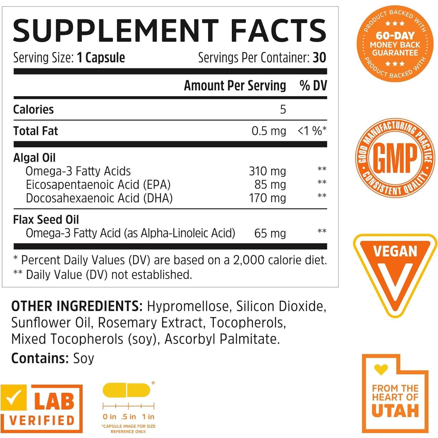 Suplemento Vegano Omega 3 Zhou - 30 Cápsulas de Algas EPA DHA