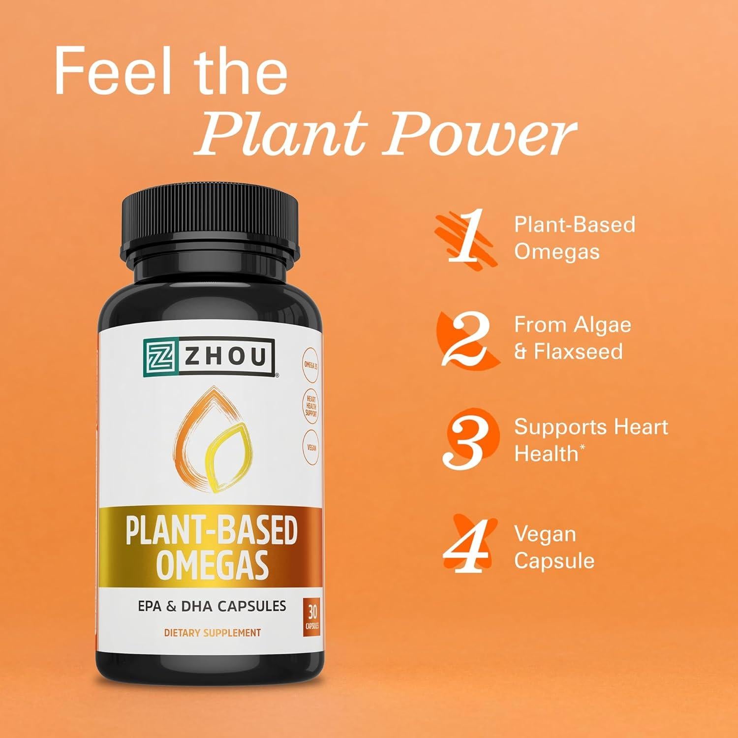 Suplemento Vegano Omega 3 Zhou - 30 Cápsulas de Algas EPA DHA