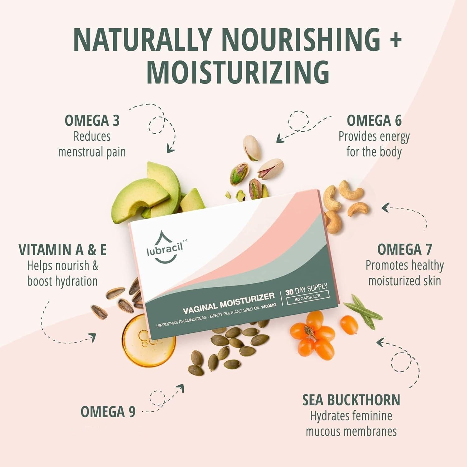 Píldoras Hidratantes Vaginales Lubracil - 60 Cápsulas para Sequedad