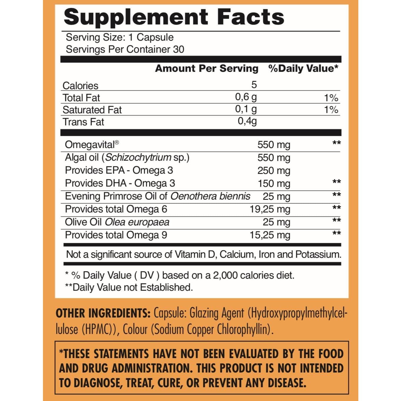 Suplemento Omega 3, 6 y 9 Vegano Omega Oro - 30 Cápsulas