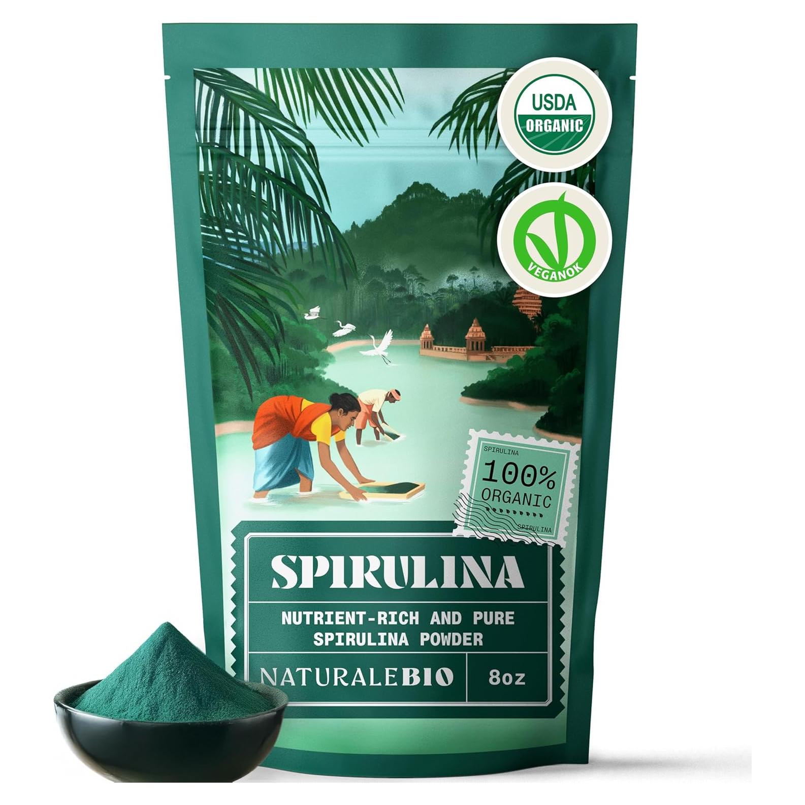 Polvo de Espirulina Orgánica NaturaleBio 227 g - Vegano y Puro