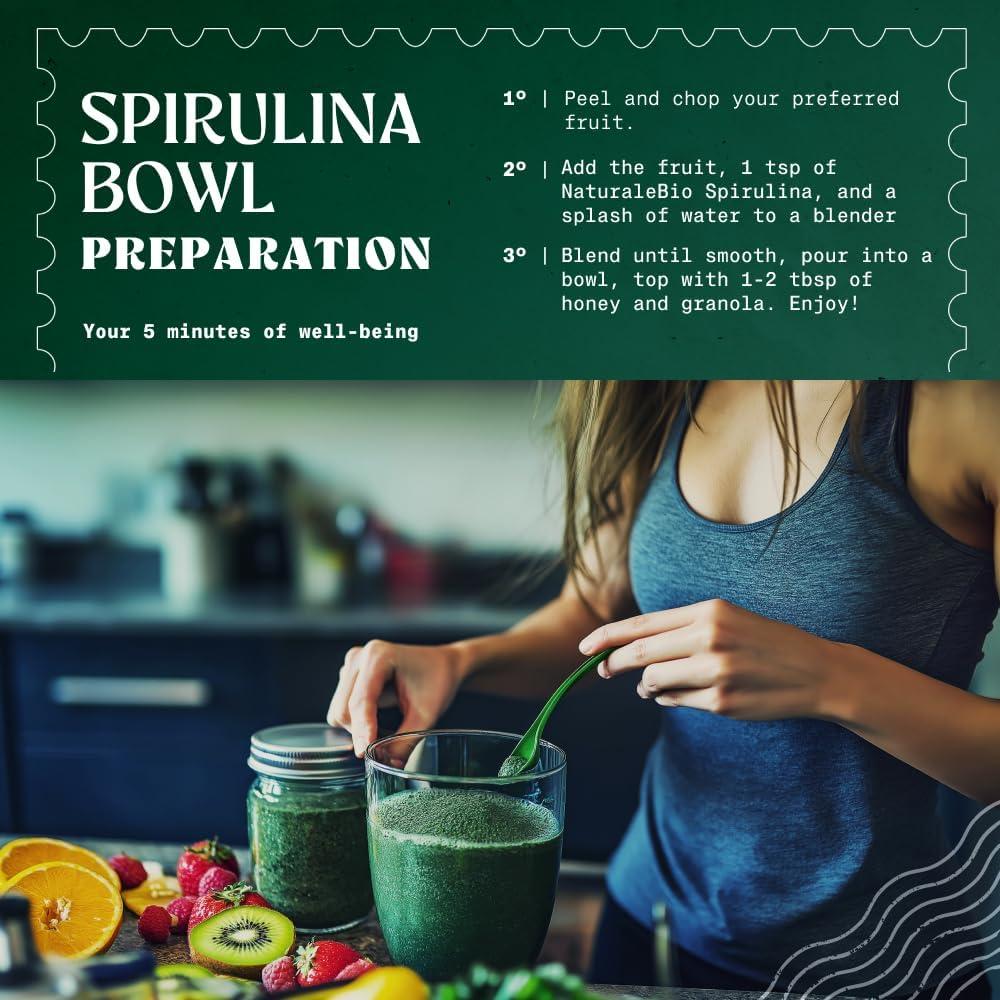 Polvo de Espirulina Orgánica NaturaleBio 227 g - Vegano y Puro