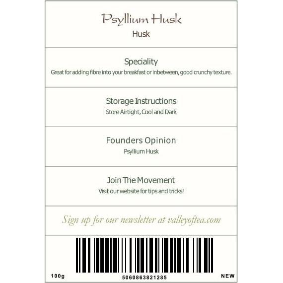 Polvo de cáscara de psyllium orgánico Valley of Tea 100g