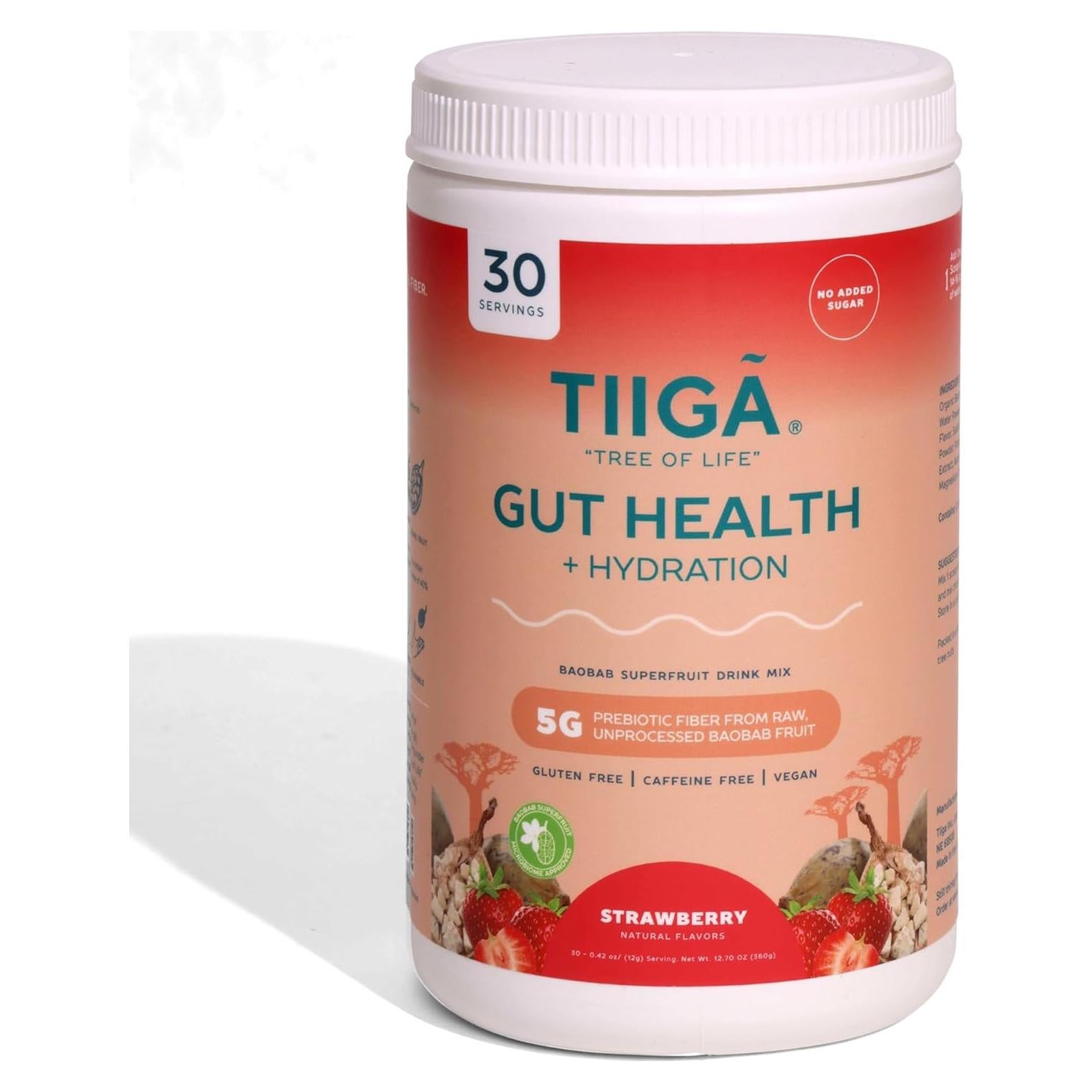 Mezcla Bebida Salud Intestinal Tiiga 340g - Sabor Fresa, Vegano
