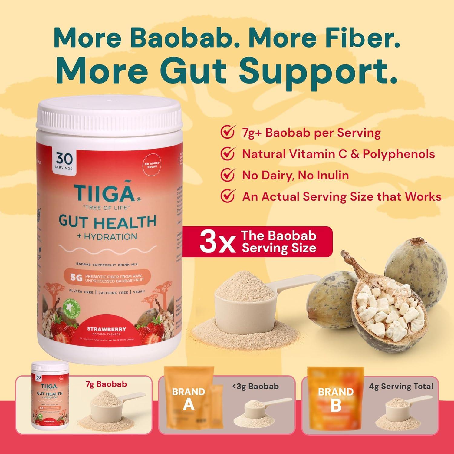 Mezcla Bebida Salud Intestinal Tiiga 340g - Sabor Fresa, Vegano