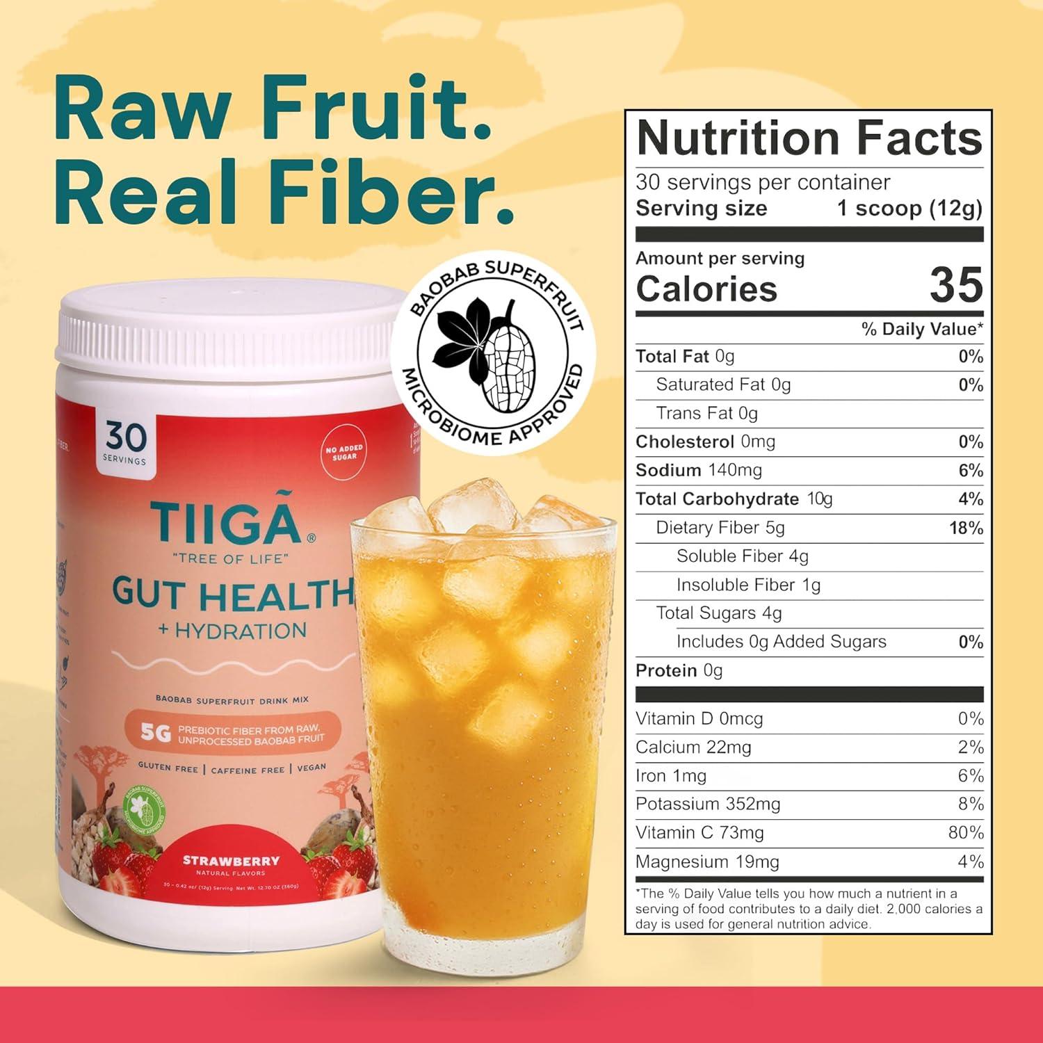 Mezcla Bebida Salud Intestinal Tiiga 340g - Sabor Fresa, Vegano