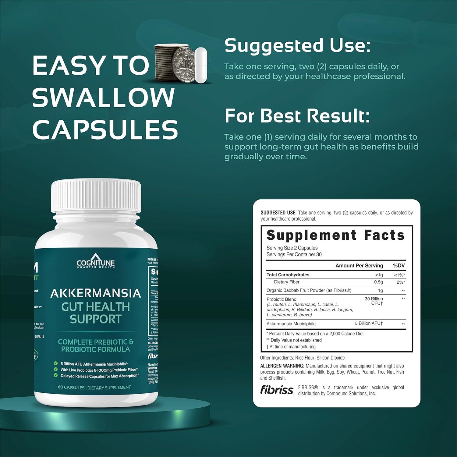 Probiotico CogniTune Akkermansia 30 Mil Millones CFU - 60 Cápsulas