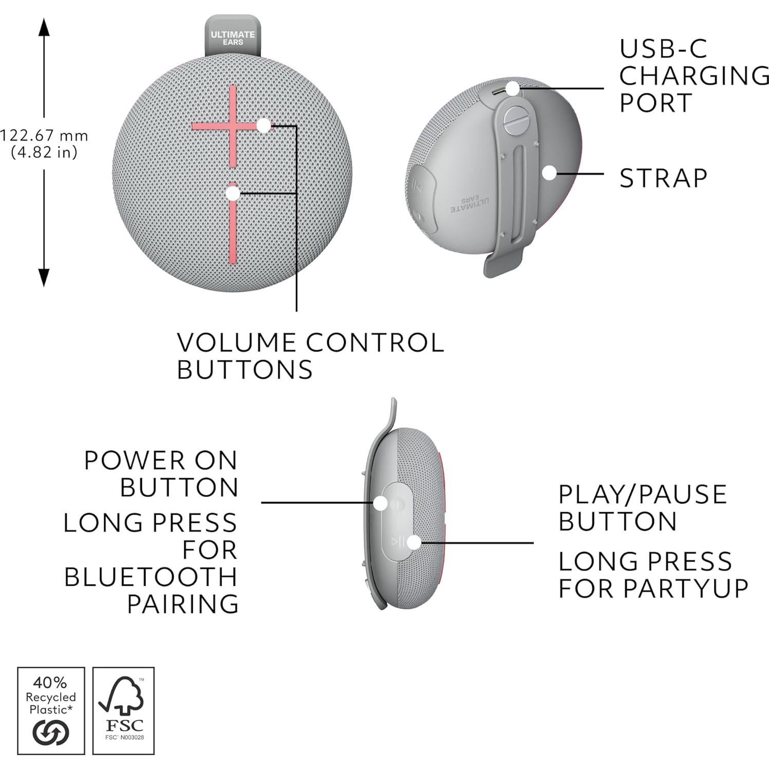 Altavoz Bluetooth Ultimate Ears MINIROLL Impermeable 12h - Gris
