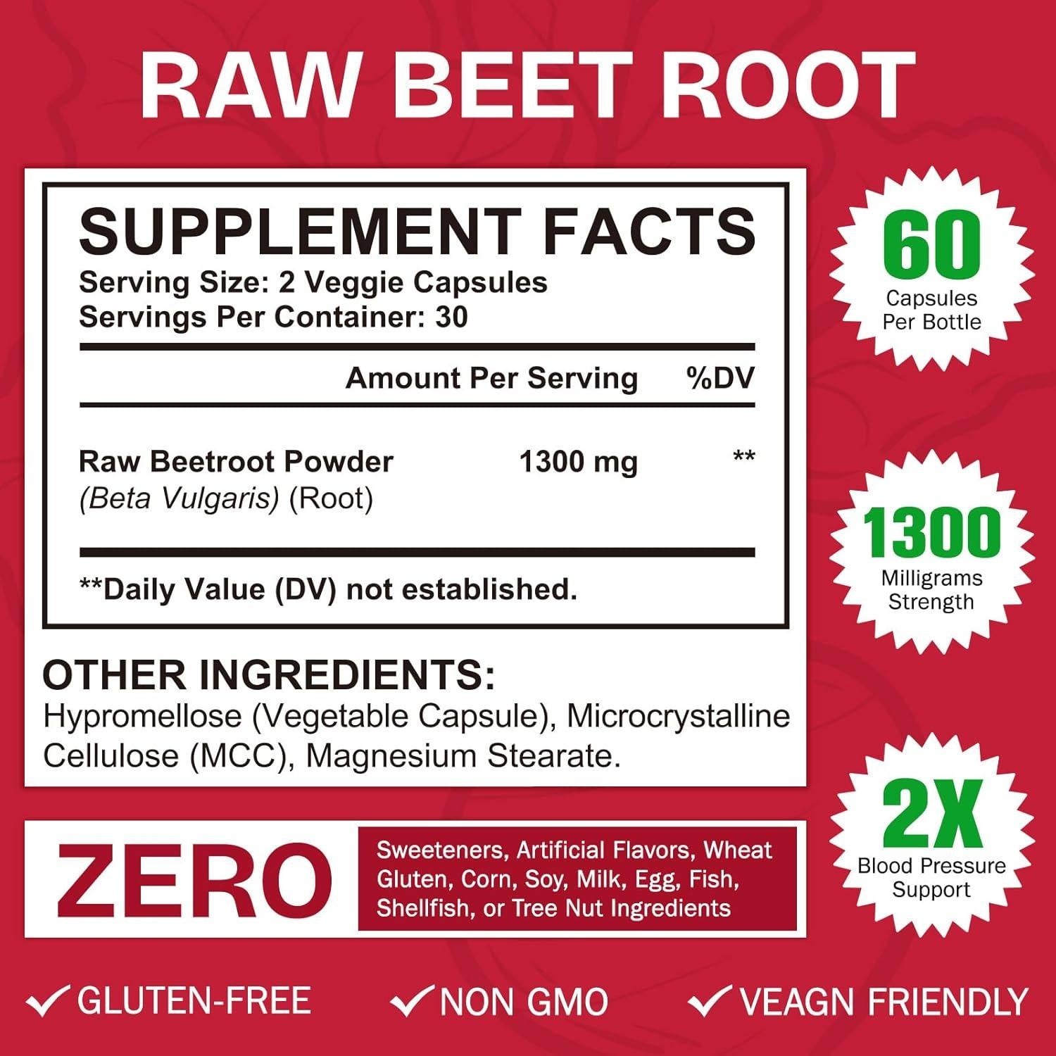 Cápsulas de Remolacha Orgánica 1300mg - 60 Unidades