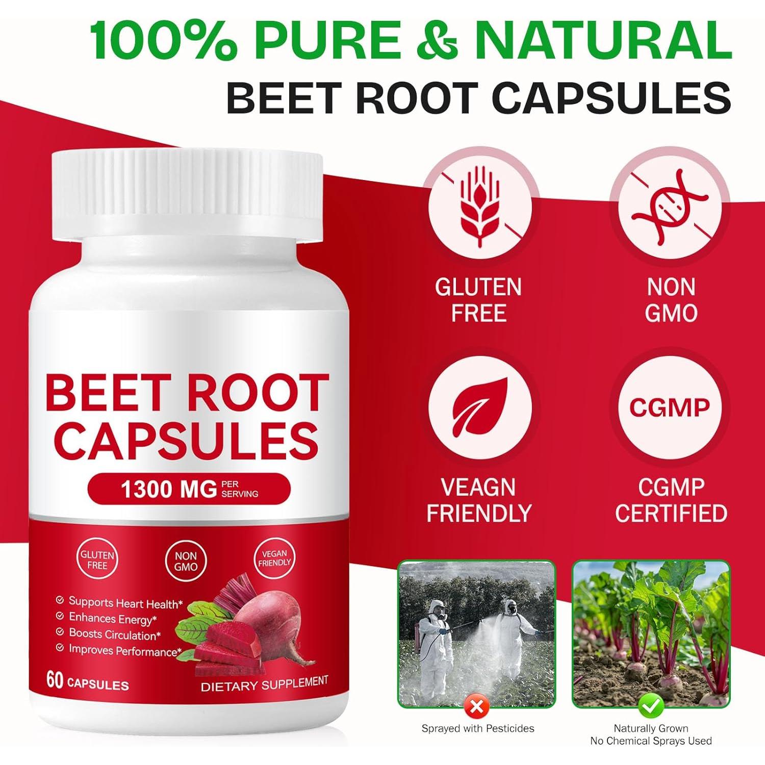 Cápsulas de Remolacha Orgánica 1300mg - 60 Unidades