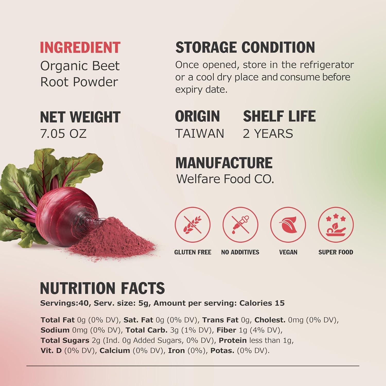 Polvo de Raíz de Remolacha Orgánica Welfare 200 g - Suplemento Natural