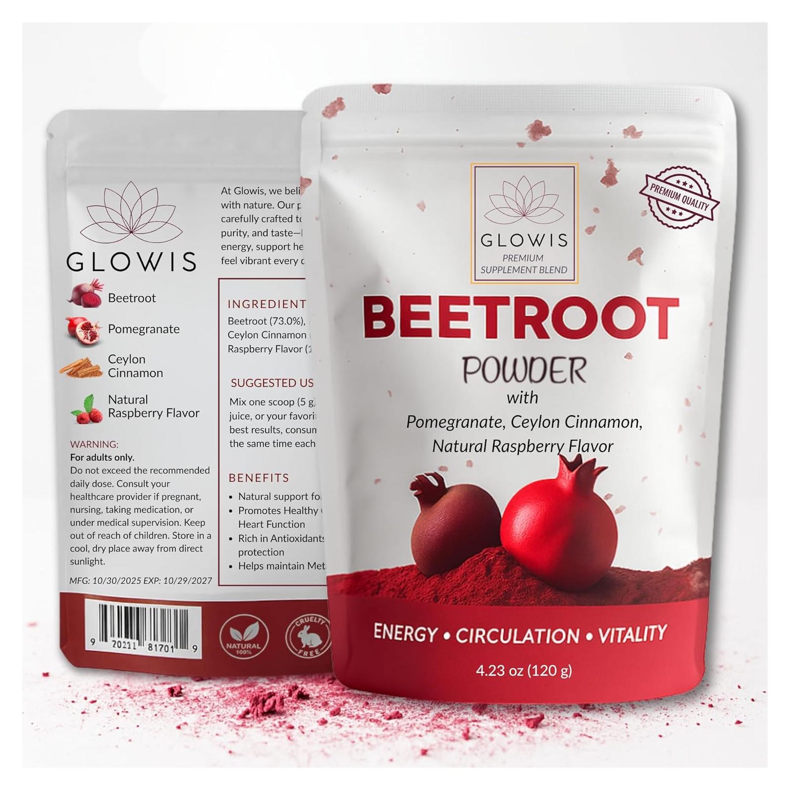 Polvo de Remolacha Orgánica GLOWIS 120g - Superalimentos Antioxidantes