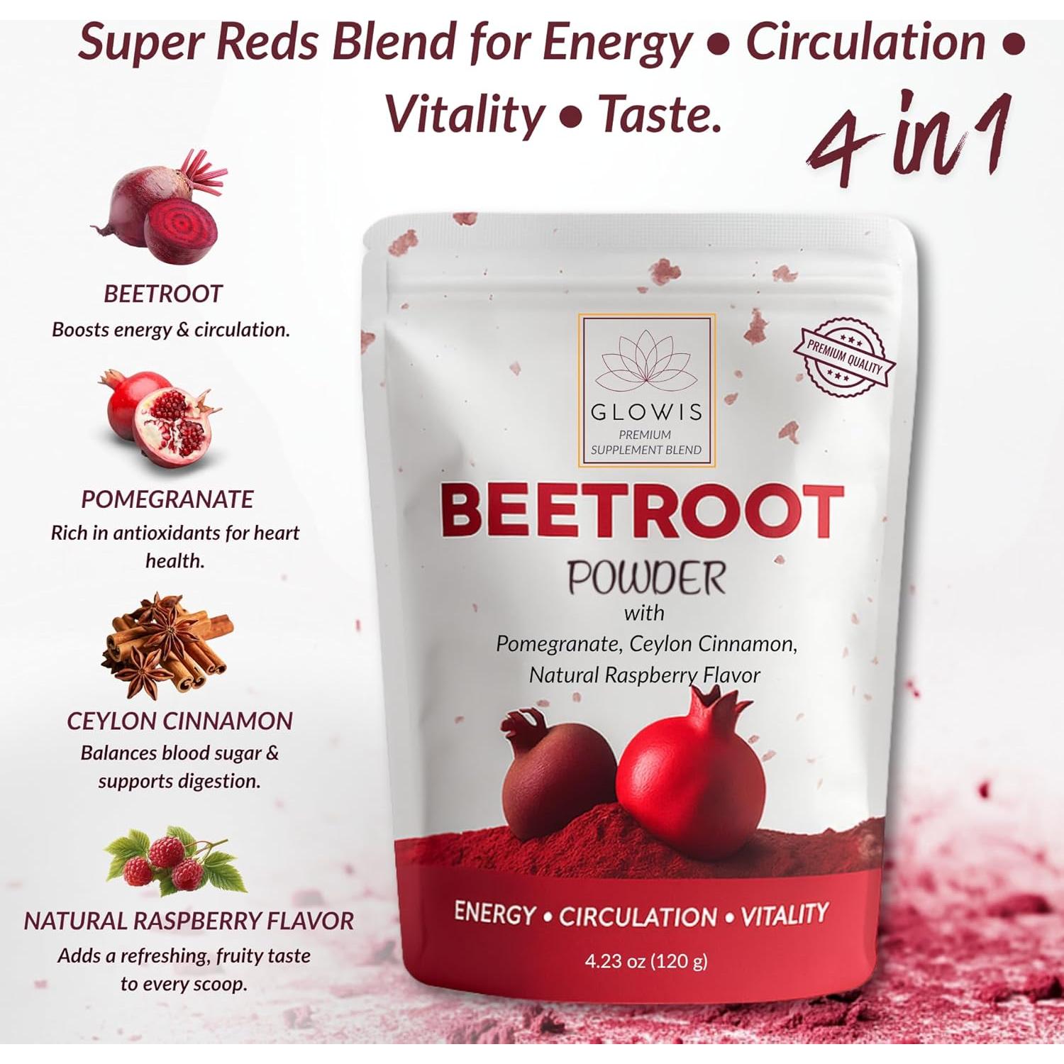 Polvo de Remolacha Orgánica GLOWIS 120g - Superalimentos Antioxidantes