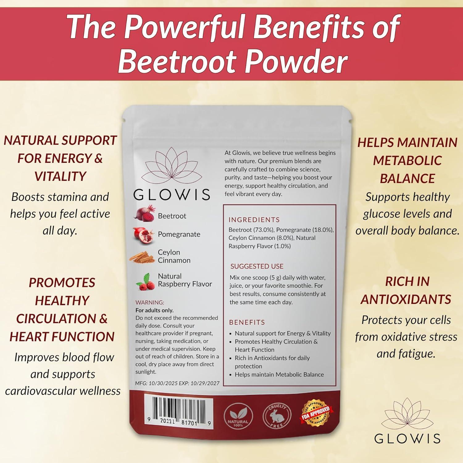 Polvo de Remolacha Orgánica GLOWIS 120g - Superalimentos Antioxidantes