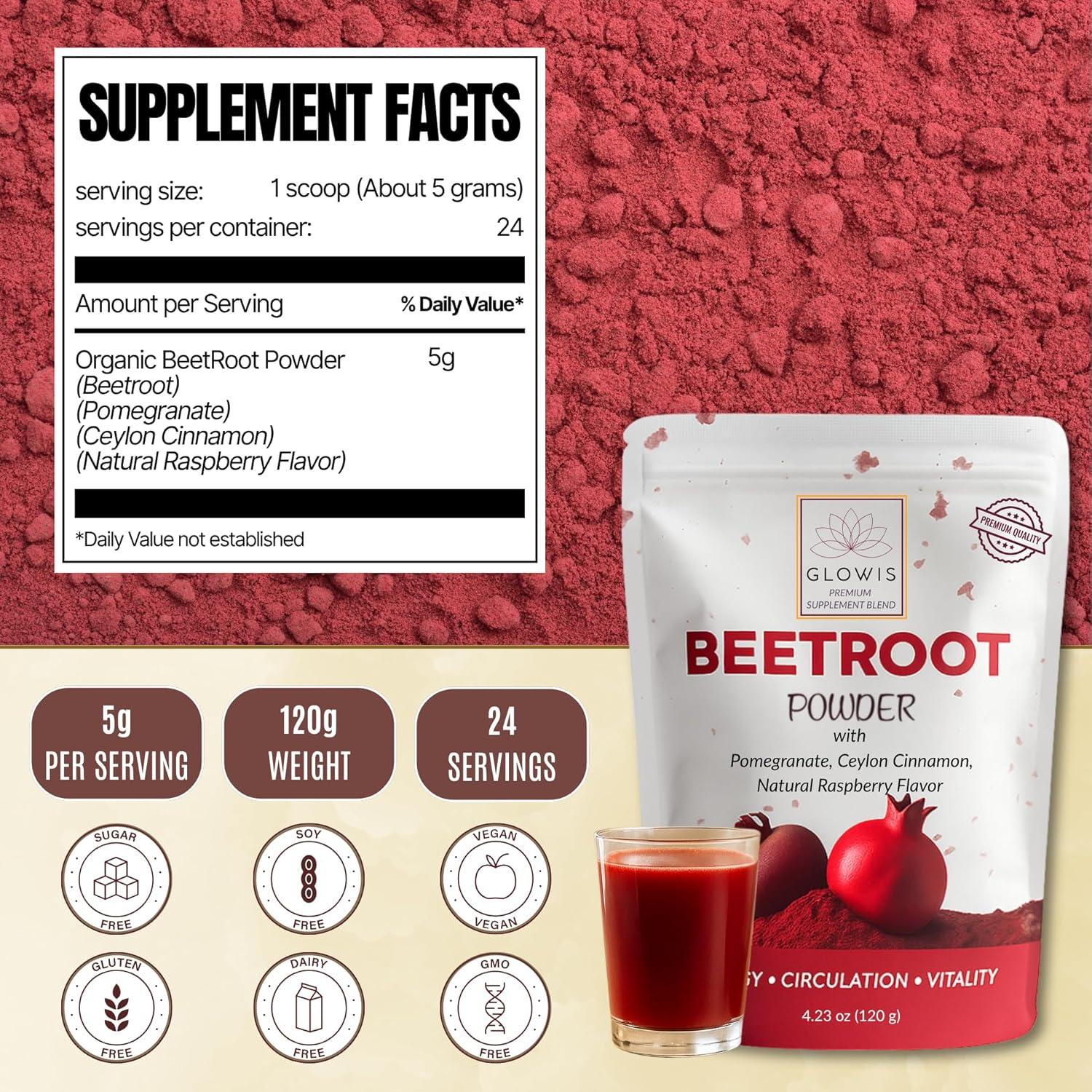 Polvo de Remolacha Orgánica GLOWIS 120g - Superalimentos Antioxidantes