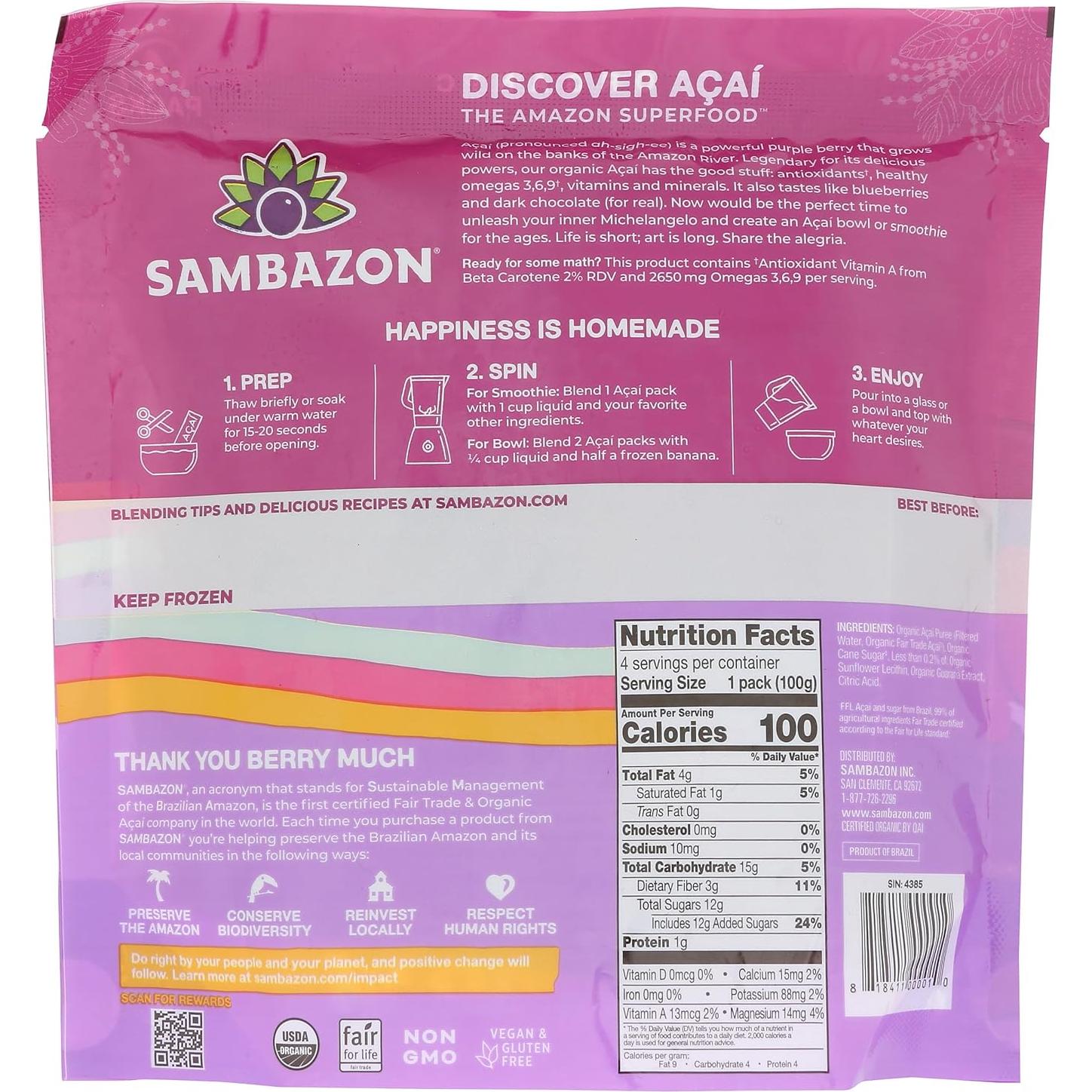 Paquete de Superfrutas Açaí y Guaraná Sambazon 400g