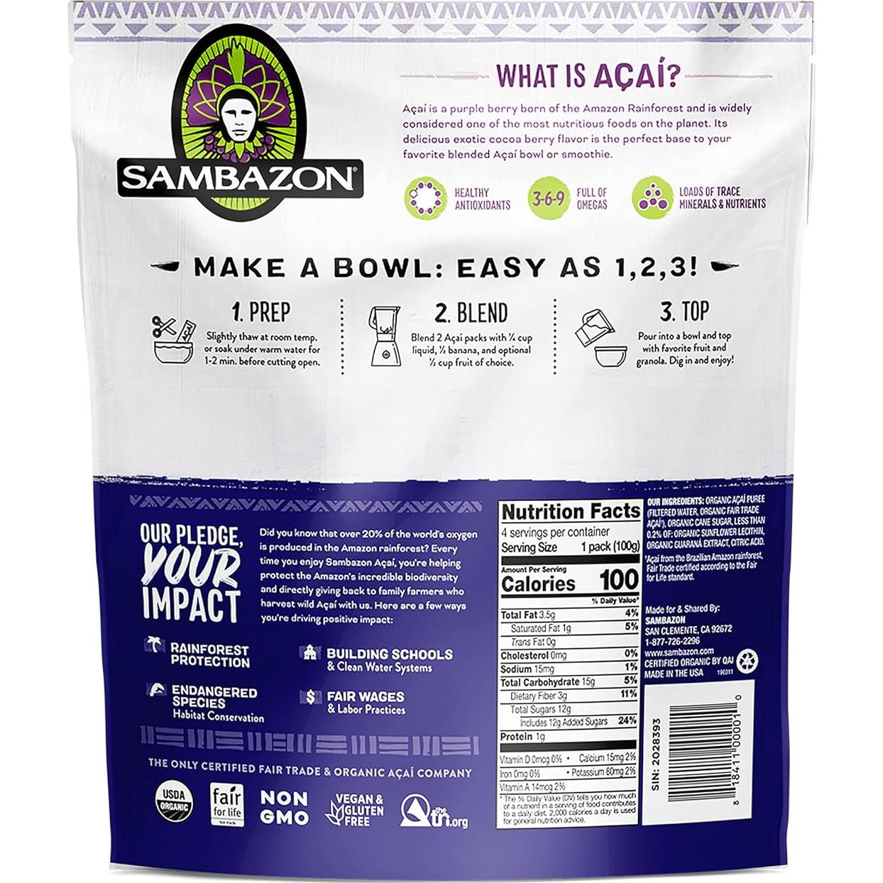 Paquete de Superfrutas Açaí y Guaraná Sambazon 400g