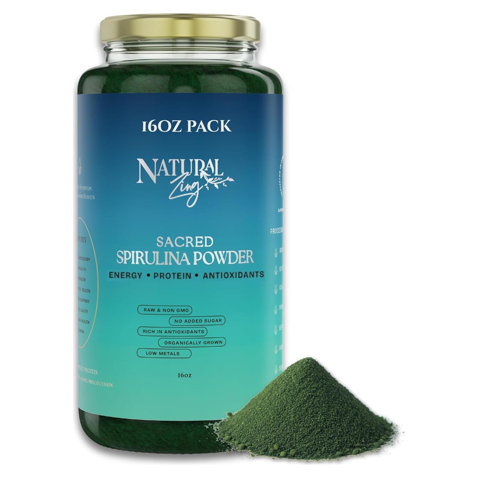 Polvo de Espirulina Orgánica NaturalZing 454g - Proteína Vegana