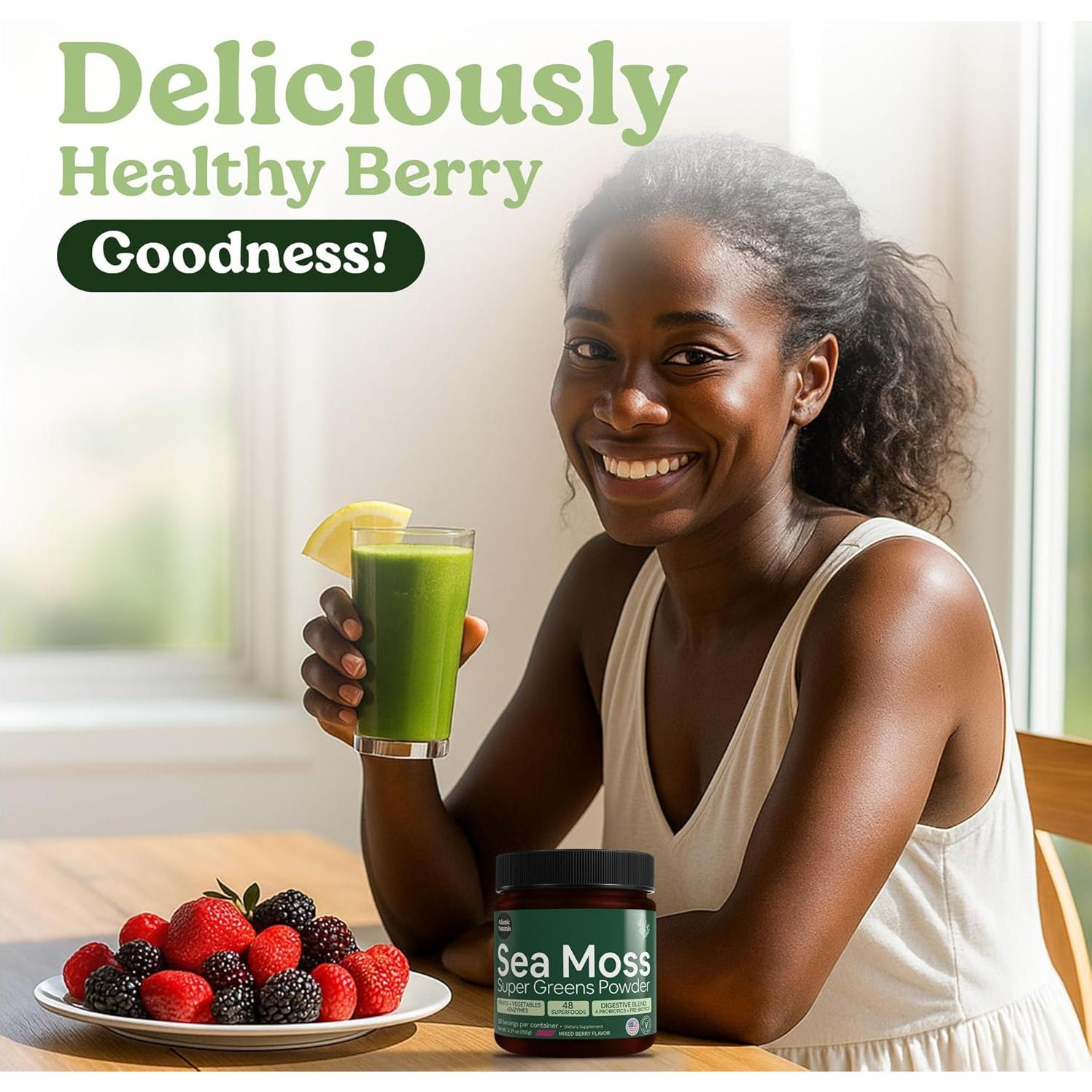 Polvo Superalimento Verde Atlantic Naturals 209g - 12 Verduras, 15 Frutas, Probioticos