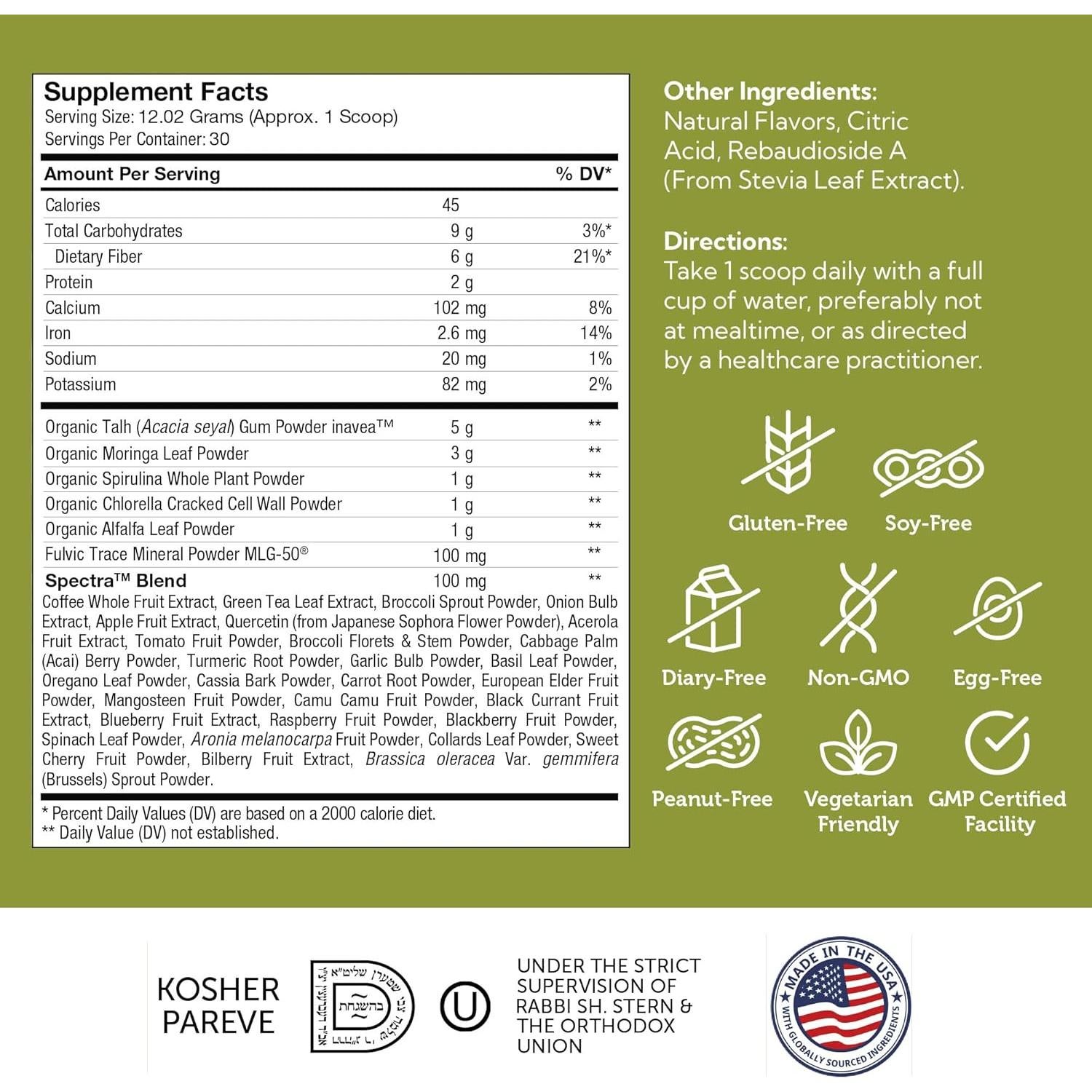 Zahler Core Greens Polvo Superalimento Verde Orgánico 439g