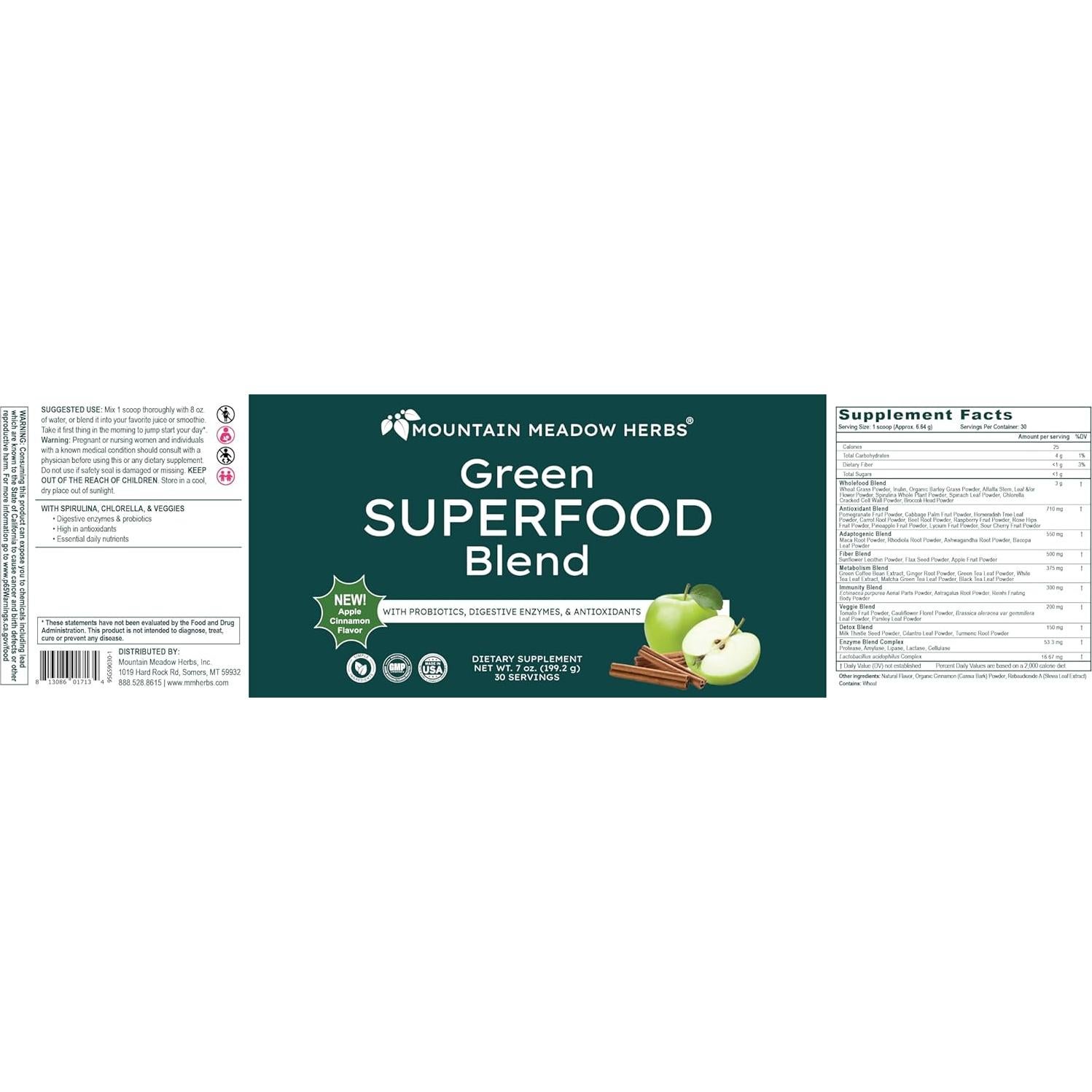 Mezcla de Superalimentos Verdes Mountain Meadow Herbs 30 Porciones