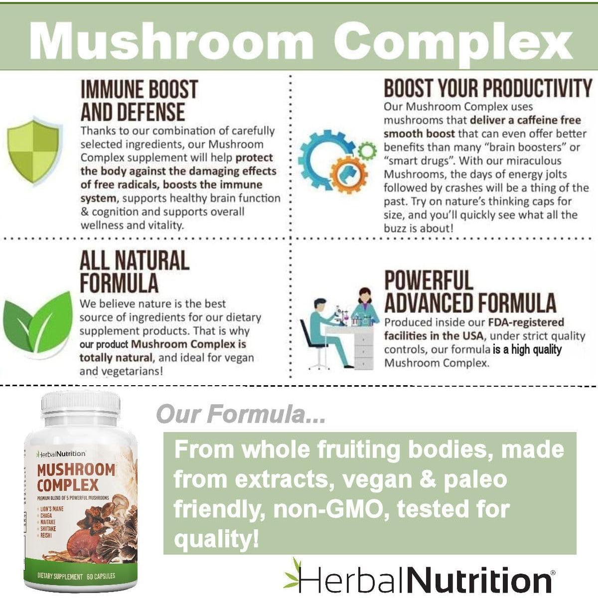 Complejo de Hongos Nutrición Herbal 700mg - 5 Hongos Poderosos