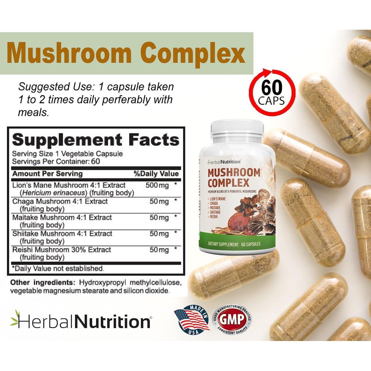Complejo de Hongos Nutrición Herbal 700mg - 5 Hongos Poderosos