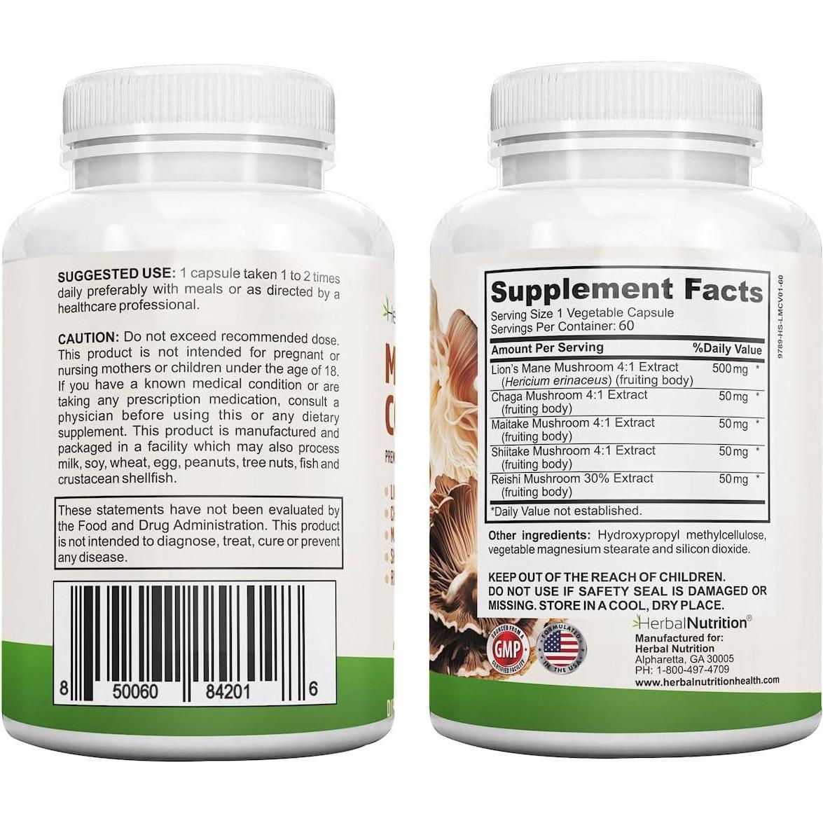 Complejo de Hongos Nutrición Herbal 700mg - 5 Hongos Poderosos
