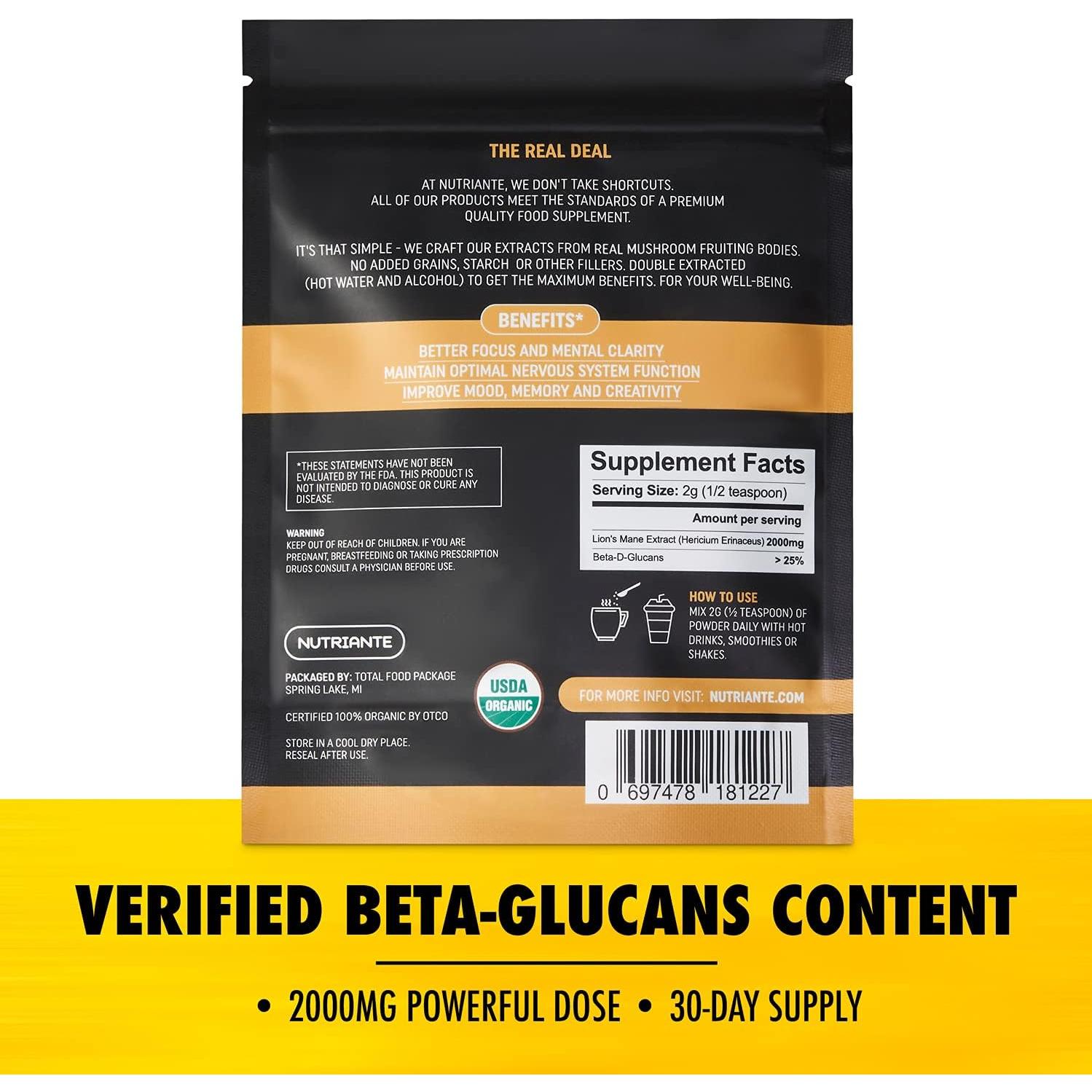 Extracto en polvo de melena de león orgánico Nutriante 60g