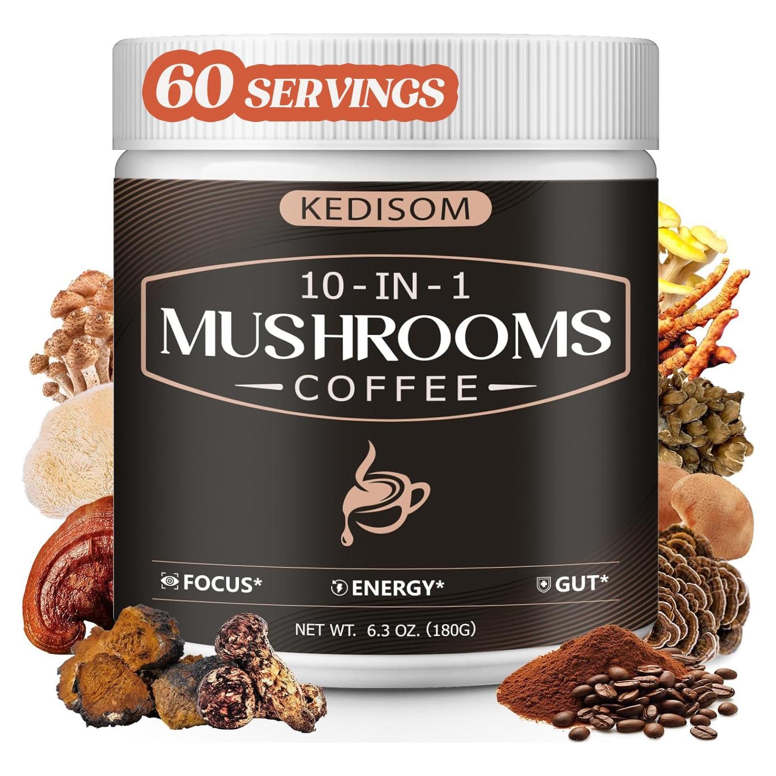 Café de Hongos KEDISOM 10 en 1 Instantáneo 180g - Energía y Enfoque