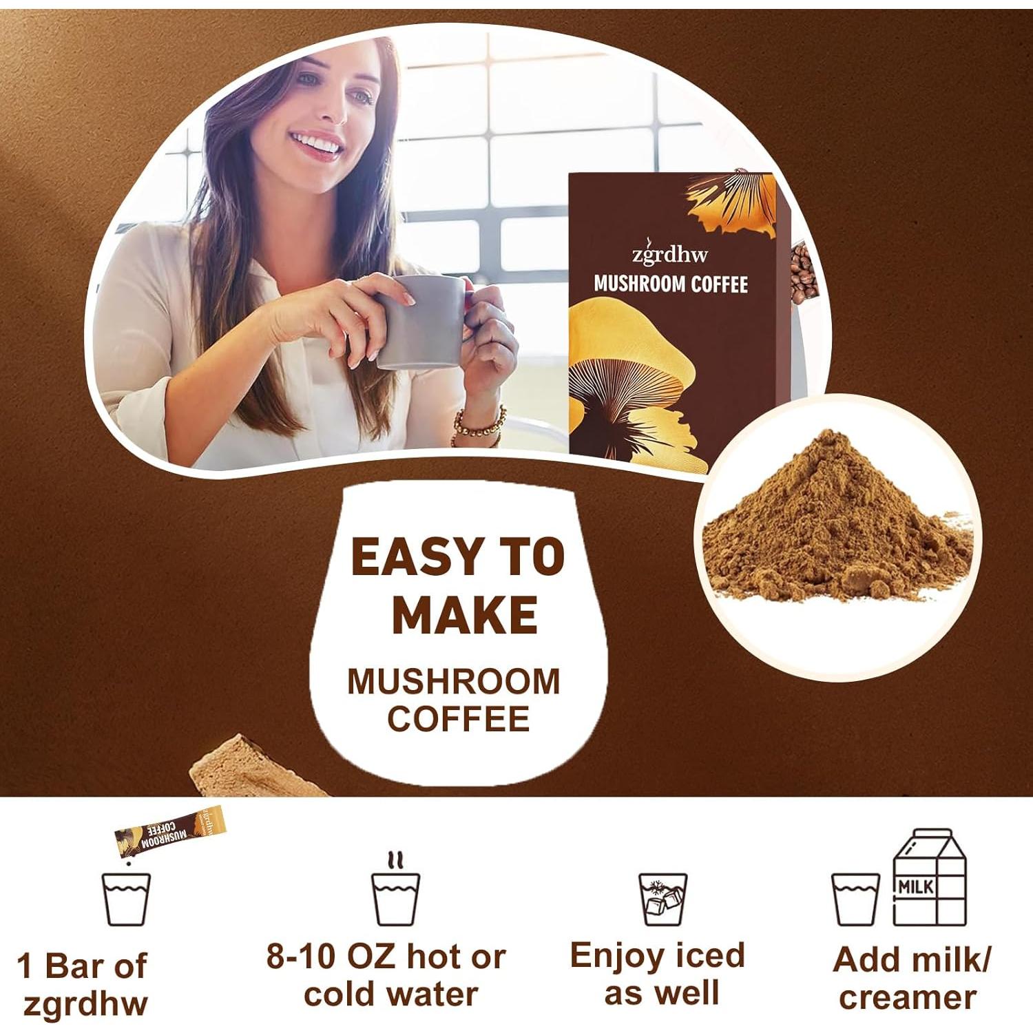 Café Orgánico de Champiñones ZGRDHW Instantáneo 30 Porciones