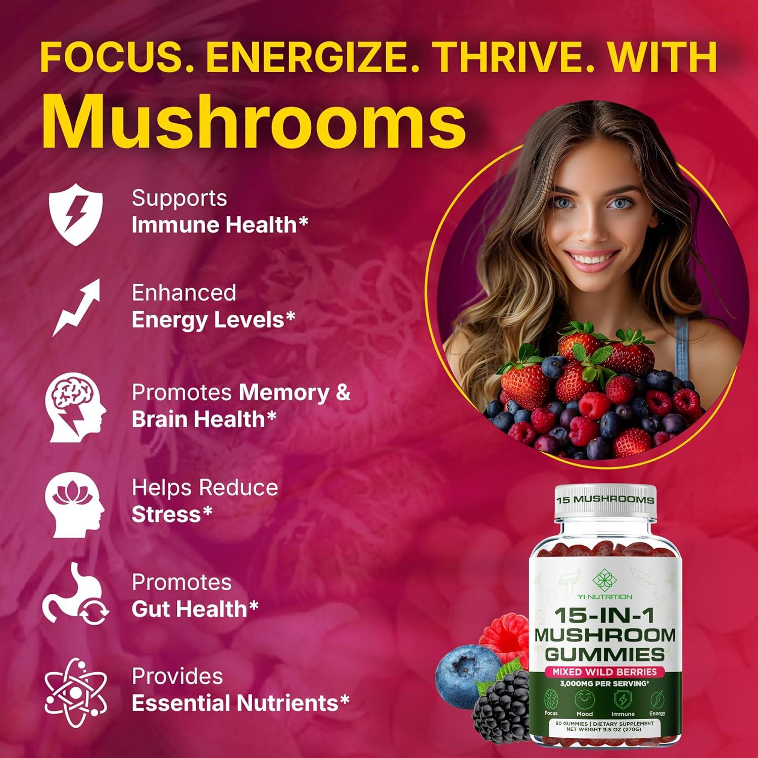 Gomas Complejo de Hongos 15-en-1 Yi Nutrition 90 Gomas