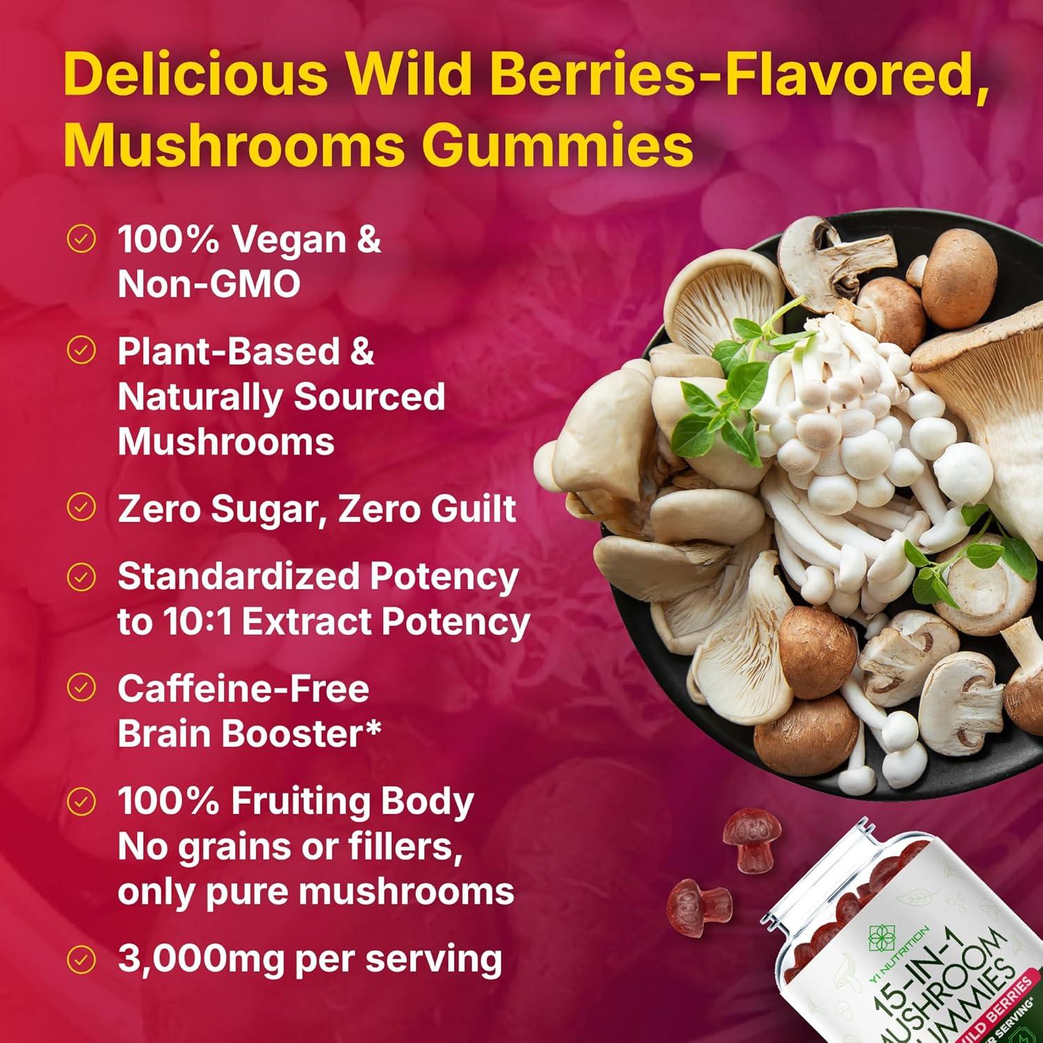 Gomas Complejo de Hongos 15-en-1 Yi Nutrition 90 Gomas