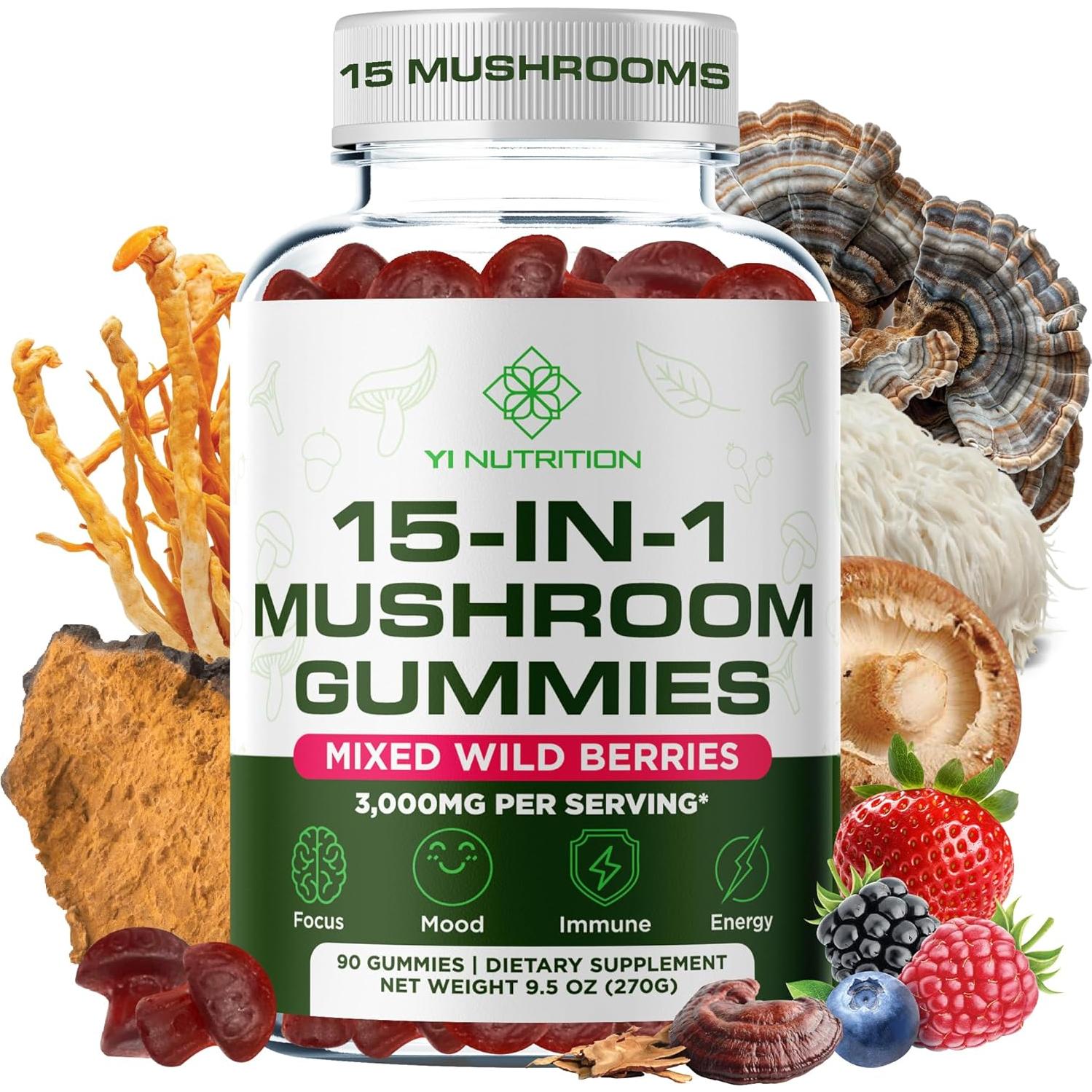 Gomas Complejo de Hongos 15-en-1 Yi Nutrition 90 Gomas