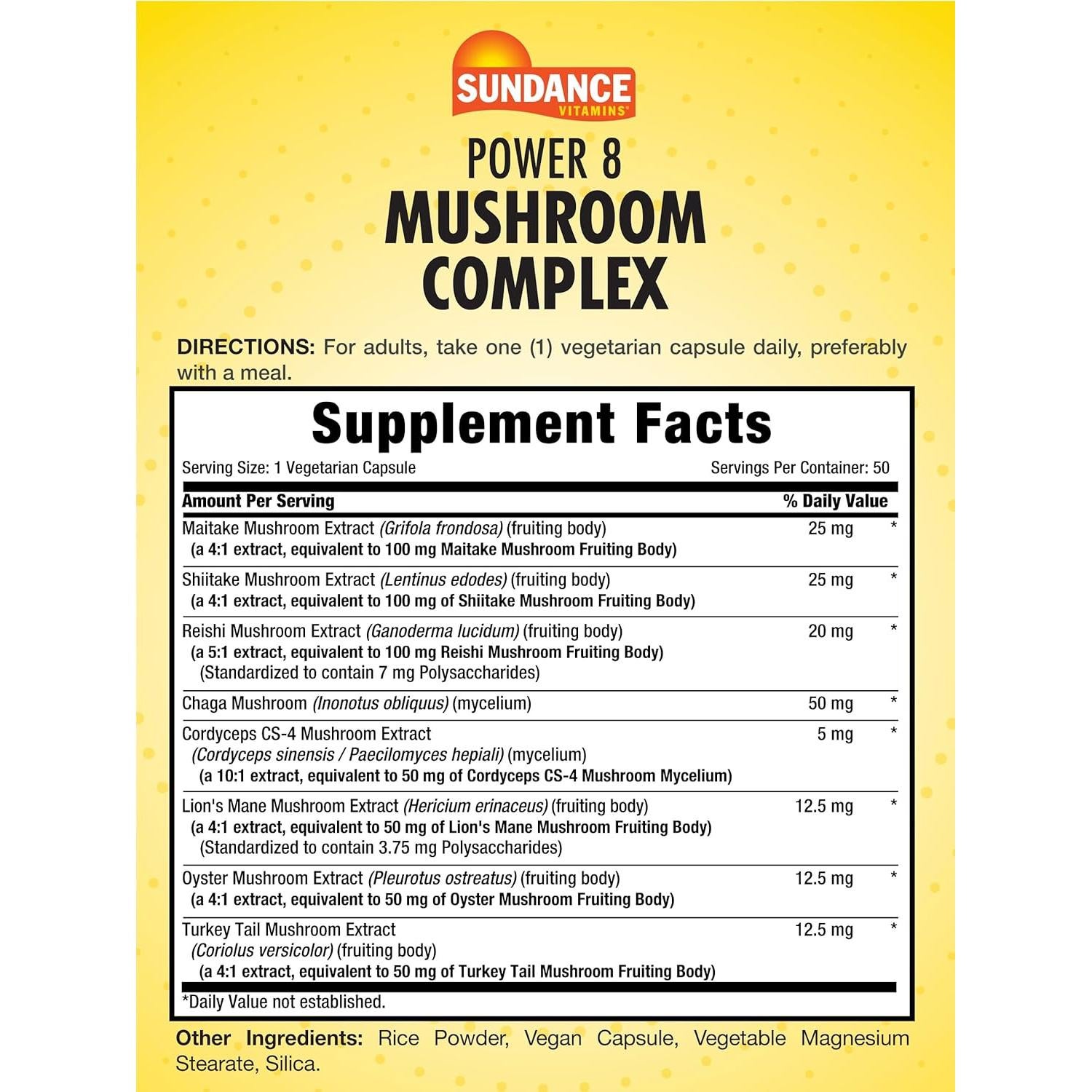 Cápsulas de Suplemento de Champiñones Sundance 8 Extractos 40g