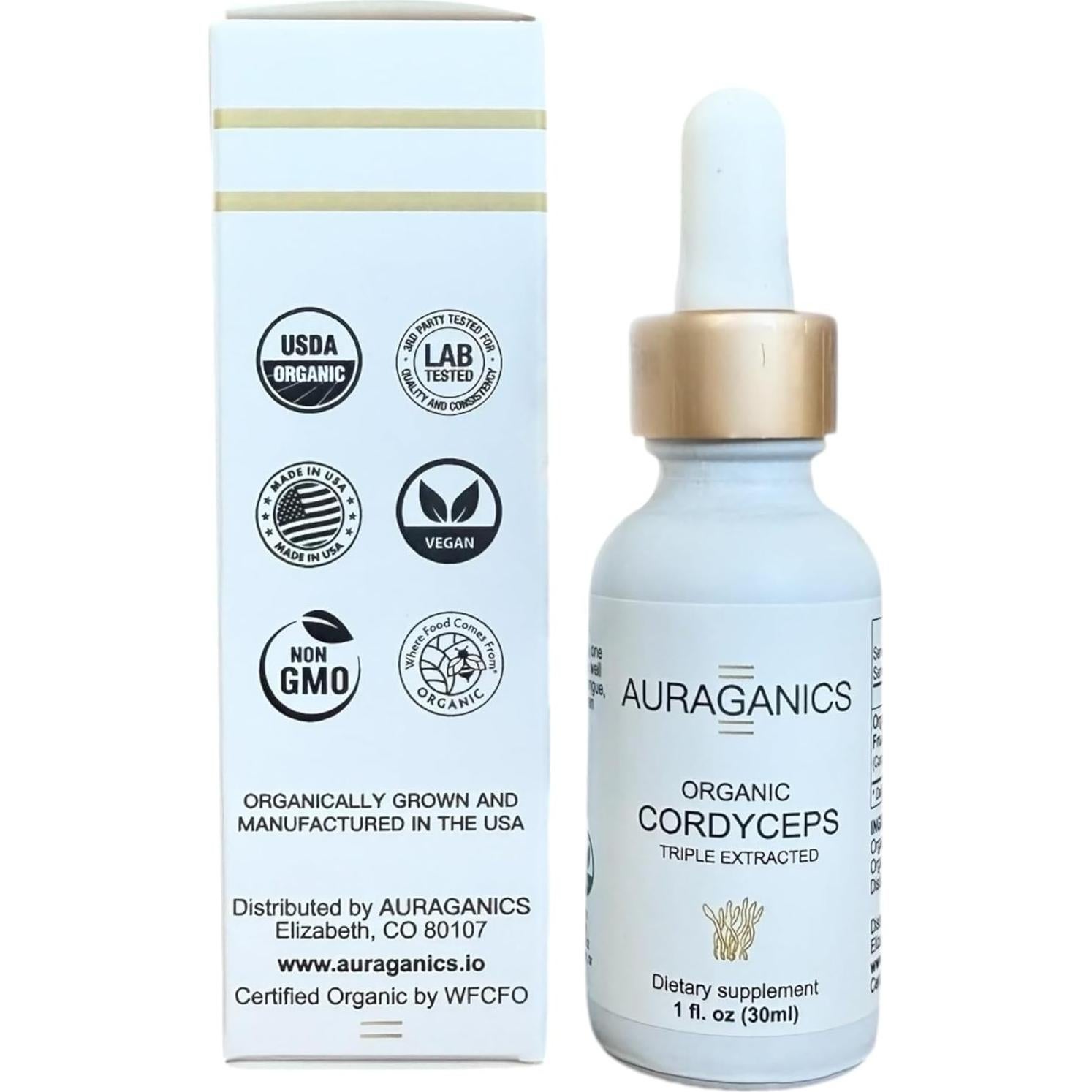 Tintura de Hongo Cordyceps Orgánico Auraganics 30ml - Energía y Vitalidad