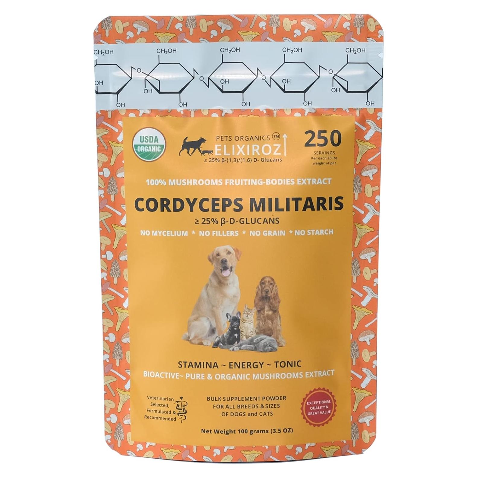 Cordyceps Militaris Pura >25% β-Glucanos 100g - Suplemento para Mascotas