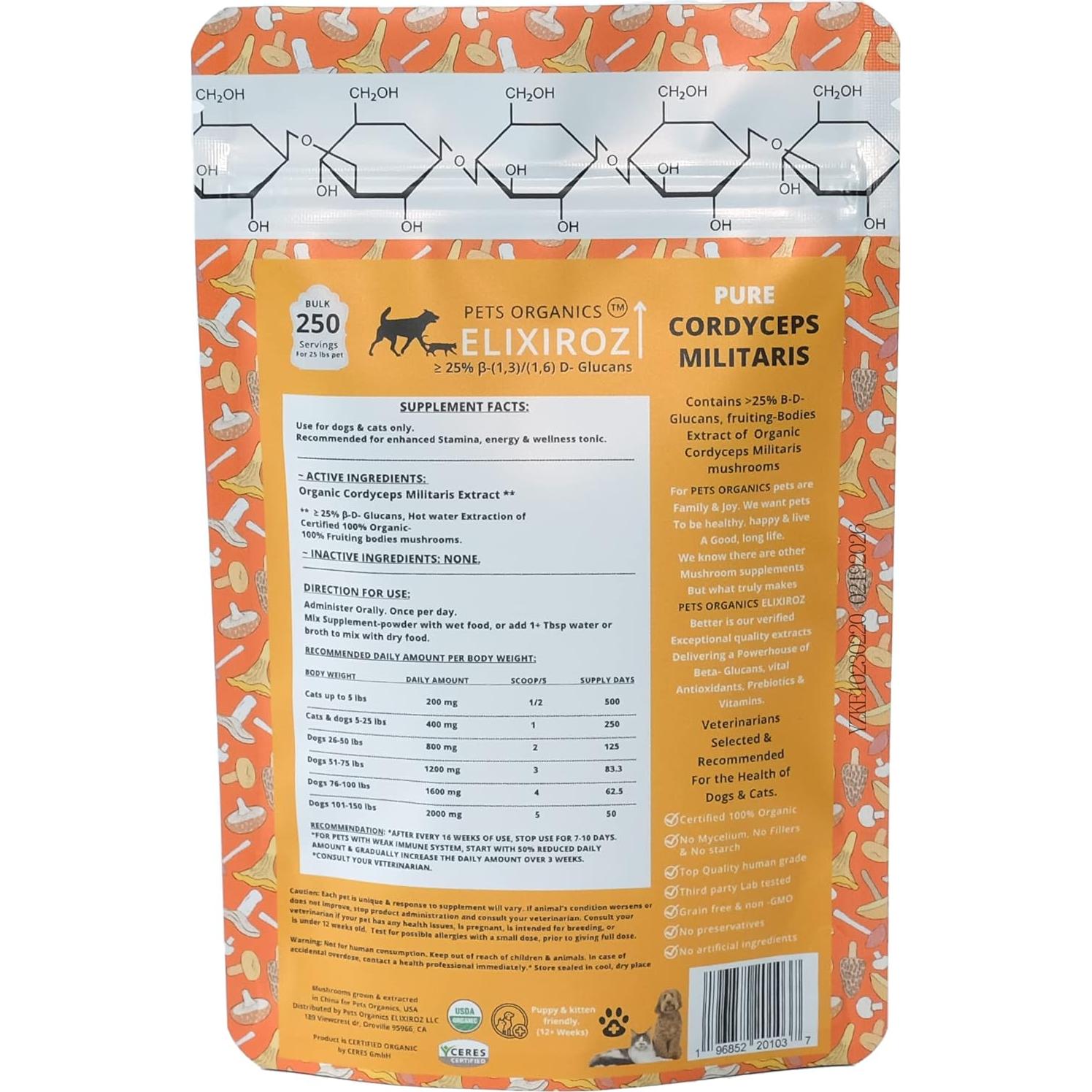 Cordyceps Militaris Pura >25% β-Glucanos 100g - Suplemento para Mascotas