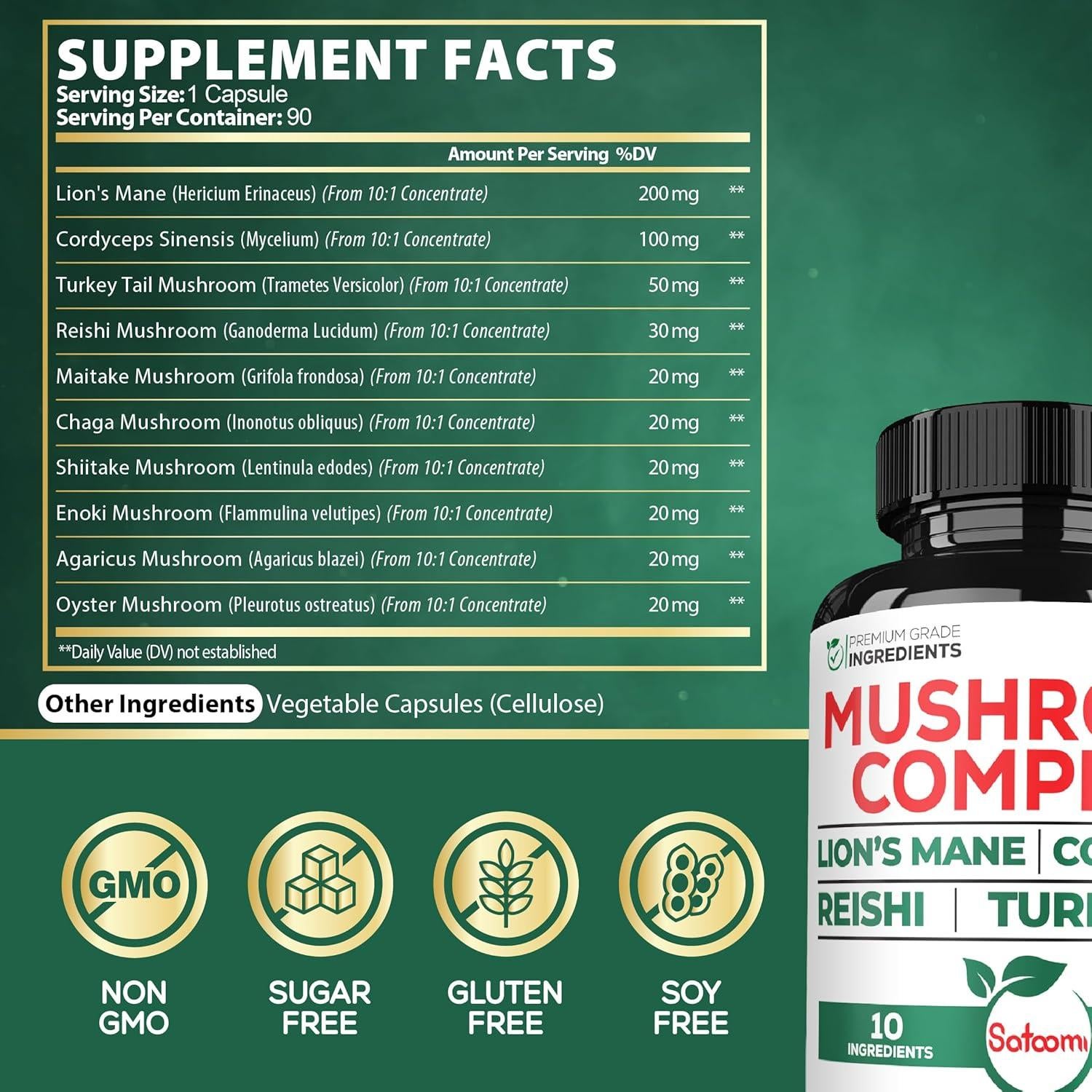 Suplemento Satoomi Melena de León 90 Cápsulas Veganas 3 Meses