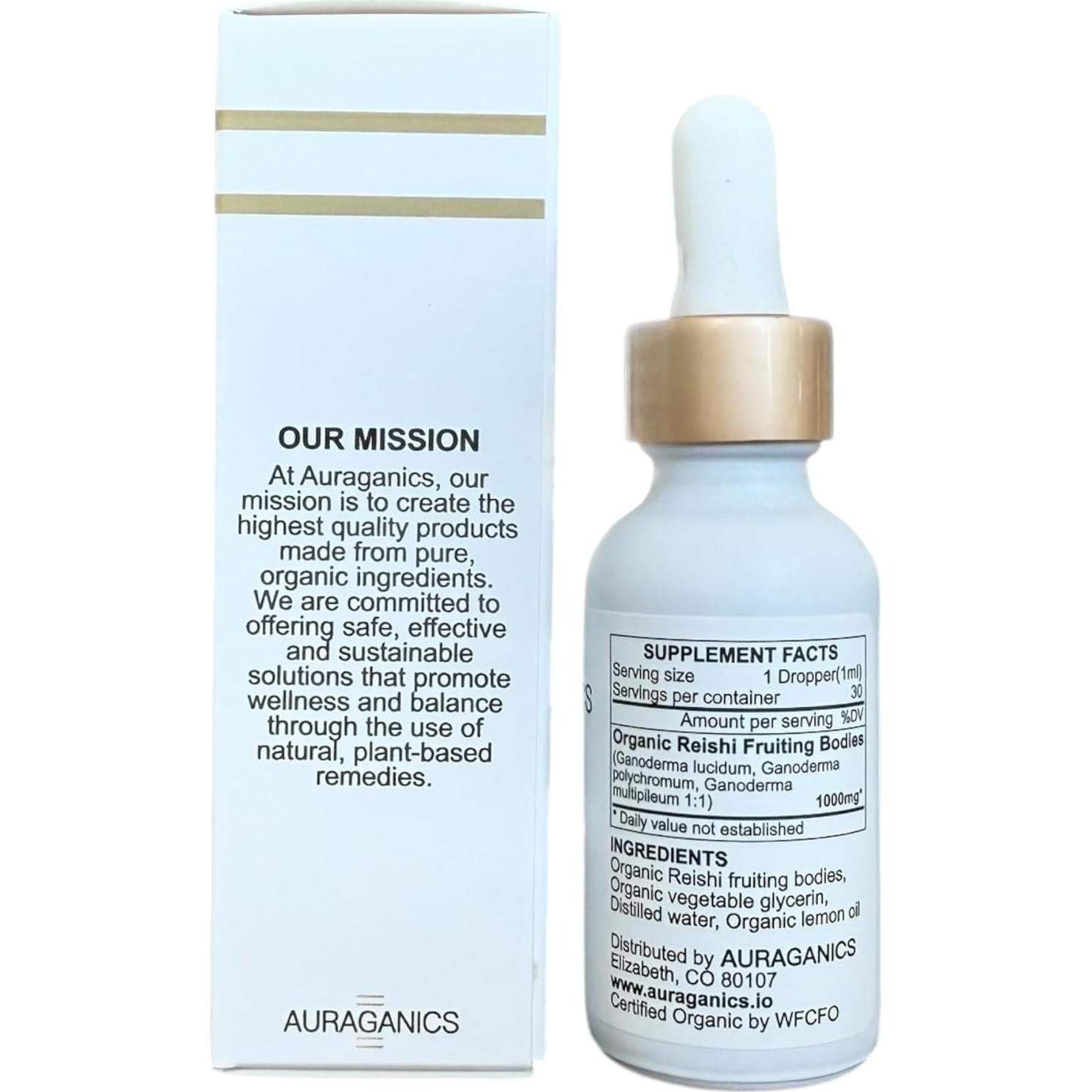 Tintura de Hongo Reishi Orgánico Auraganics 90g - Estrés y Sueño