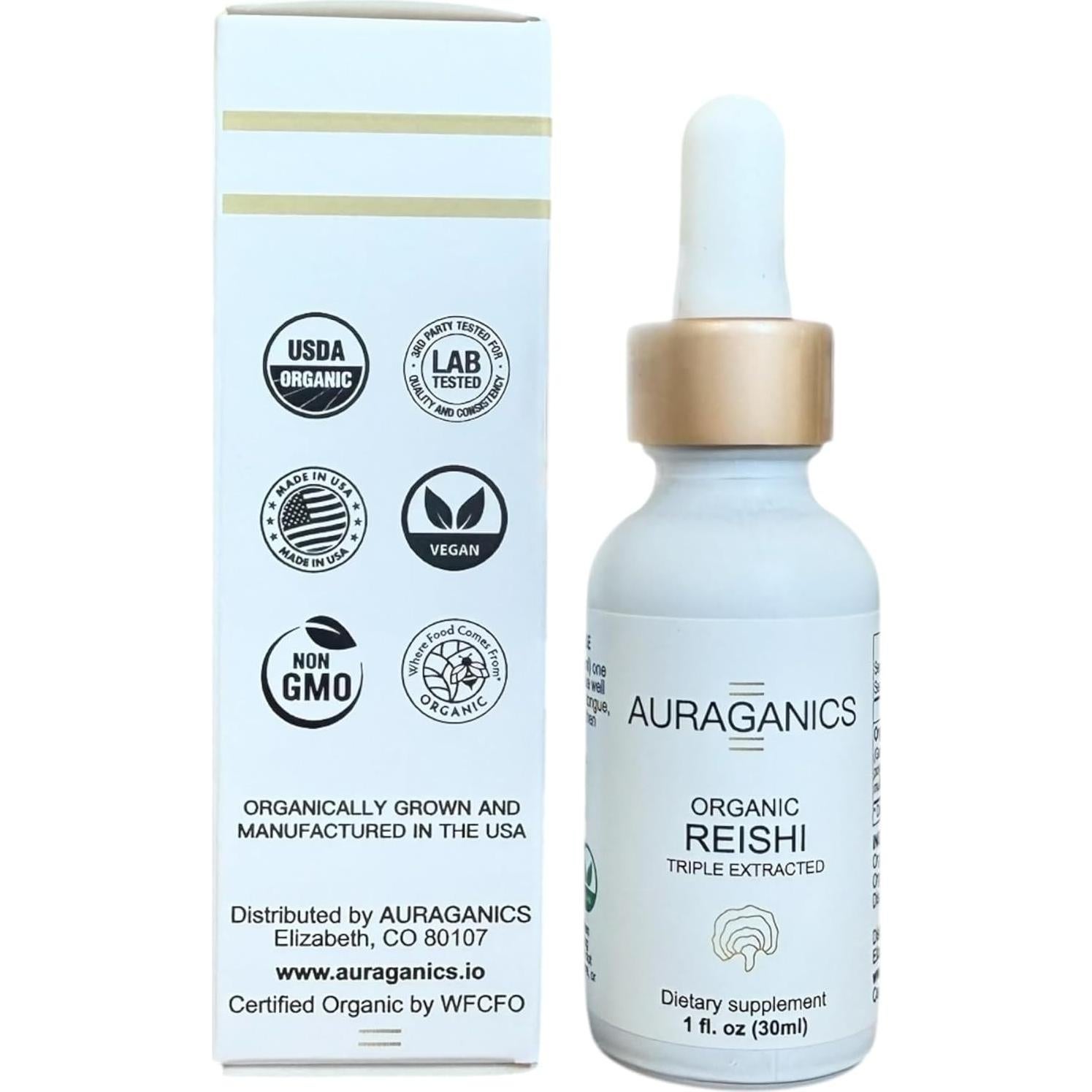 Tintura de Hongo Reishi Orgánico Auraganics 90g - Estrés y Sueño