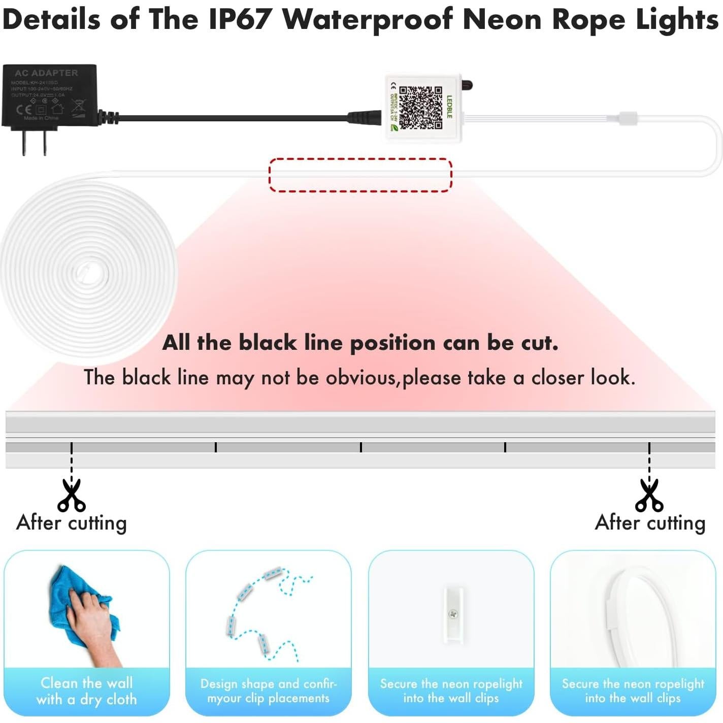 Luces LED Neón RGB JIAMEI 6,1m Control App y Remoto