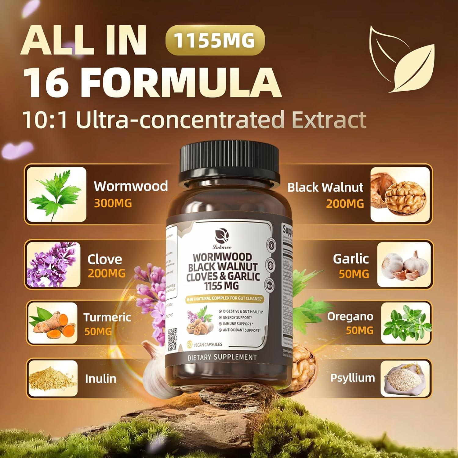 Lukaree 16-en-1 Cápsulas Veganas 1155mg para Salud Digestiva